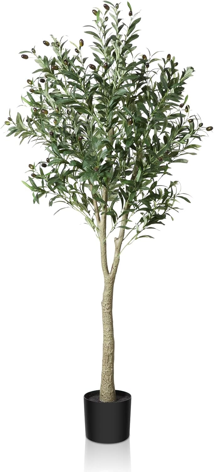 CROSOFMI Artificial Olive Tree Plant 6 Feet Fake Topiary Silk Tree, Perfect Faux Plants in Pot for Indoor Outdoor House Home Office Garden Modern Decoration Housewarming Gift,2Pack