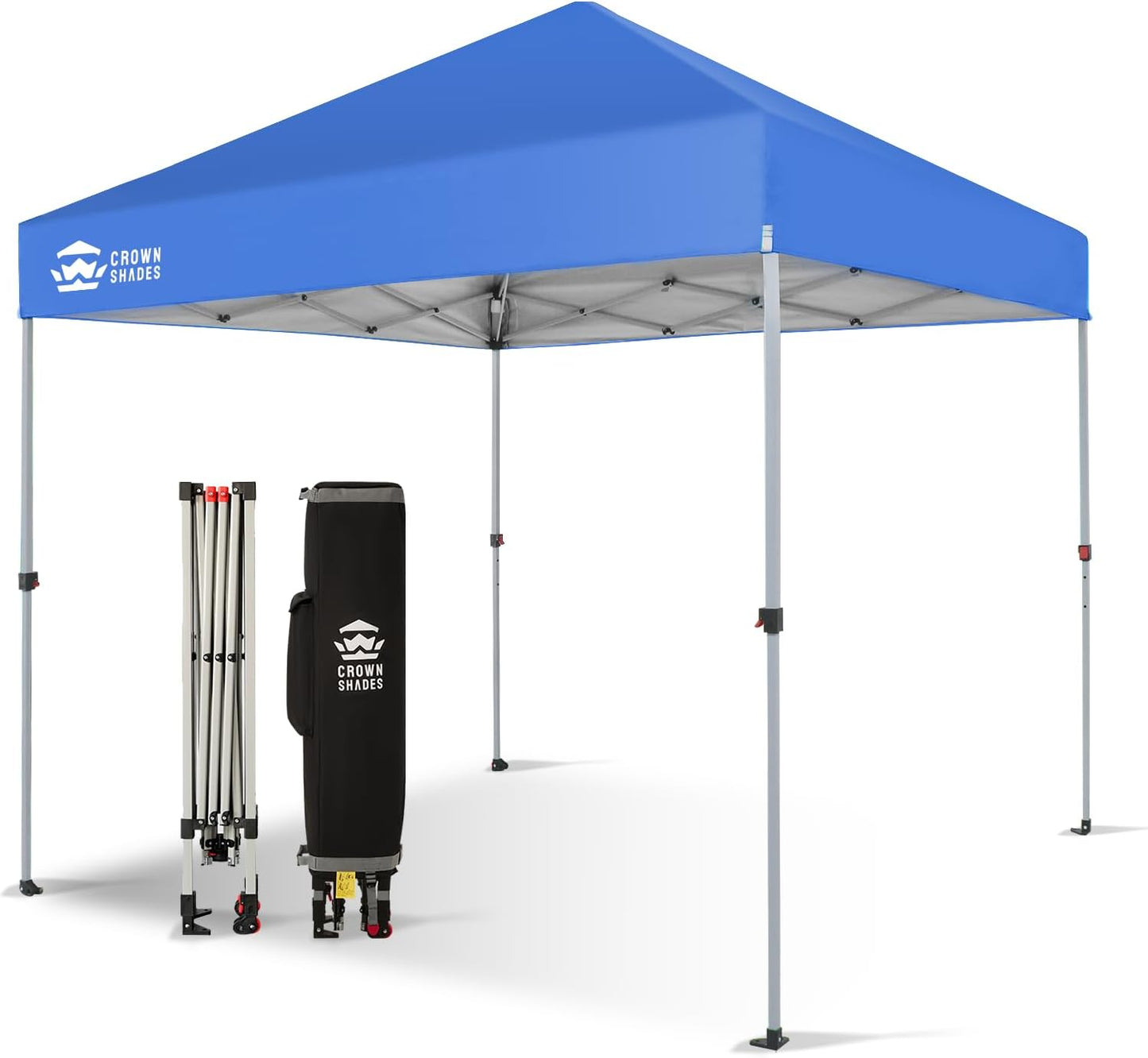 CROWN SHADES 10x10 Pop Up Canopy - Beach Tent with One Push Setup - Easy Outdoor Sun Shade for Events, Parties, Camping - Gazebo with STO-N-Go Cover Bag, Silver Coated Top, Grid White