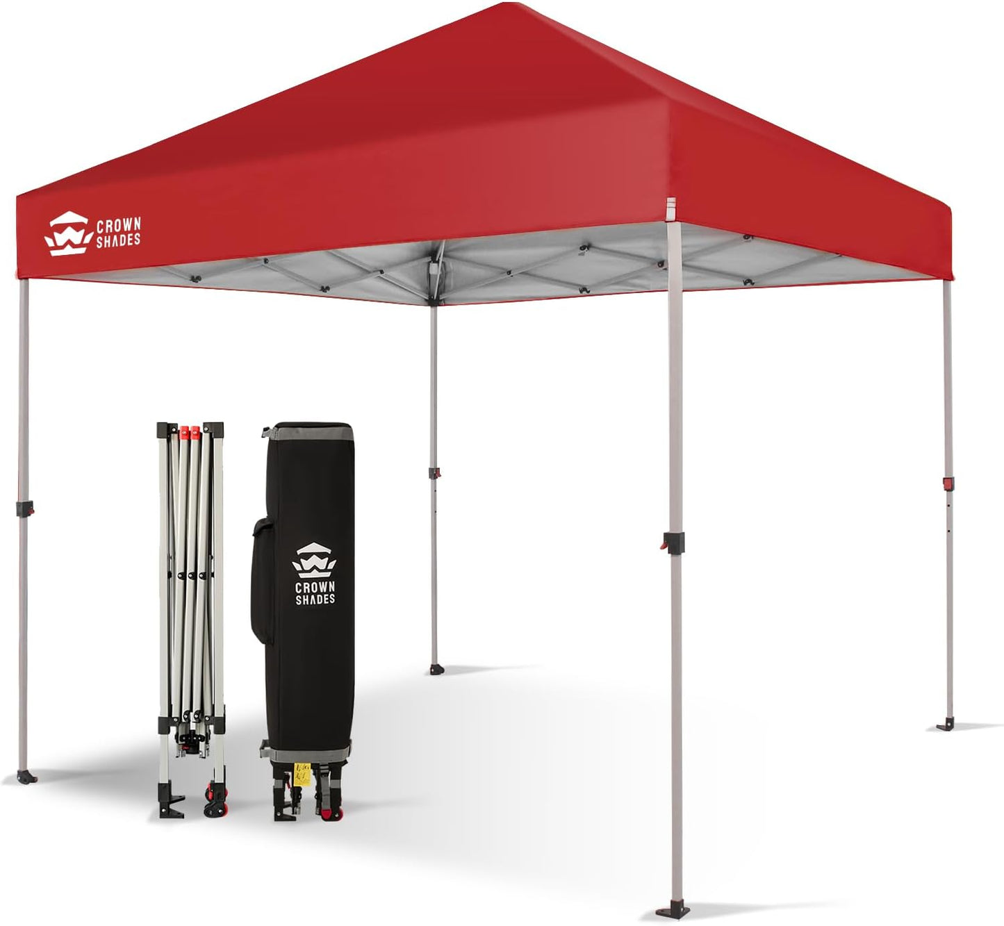 CROWN SHADES 10x10 Pop Up Canopy - Beach Tent with One Push Setup - Easy Outdoor Sun Shade for Events, Parties, Camping - Gazebo with STO-N-Go Cover Bag, Silver Coated Top, Grid White