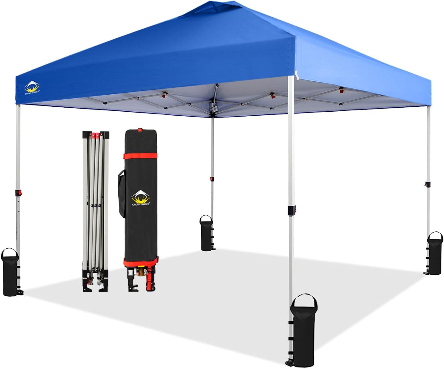 CROWN SHADES 10x10 Pop Up Canopy - Beach Tent with One Push Setup - Easy Outdoor Sun Shade for Events, Parties, Camping - Gazebo with STO-N-Go Cover Bag, Silver Coated Top, Grid White