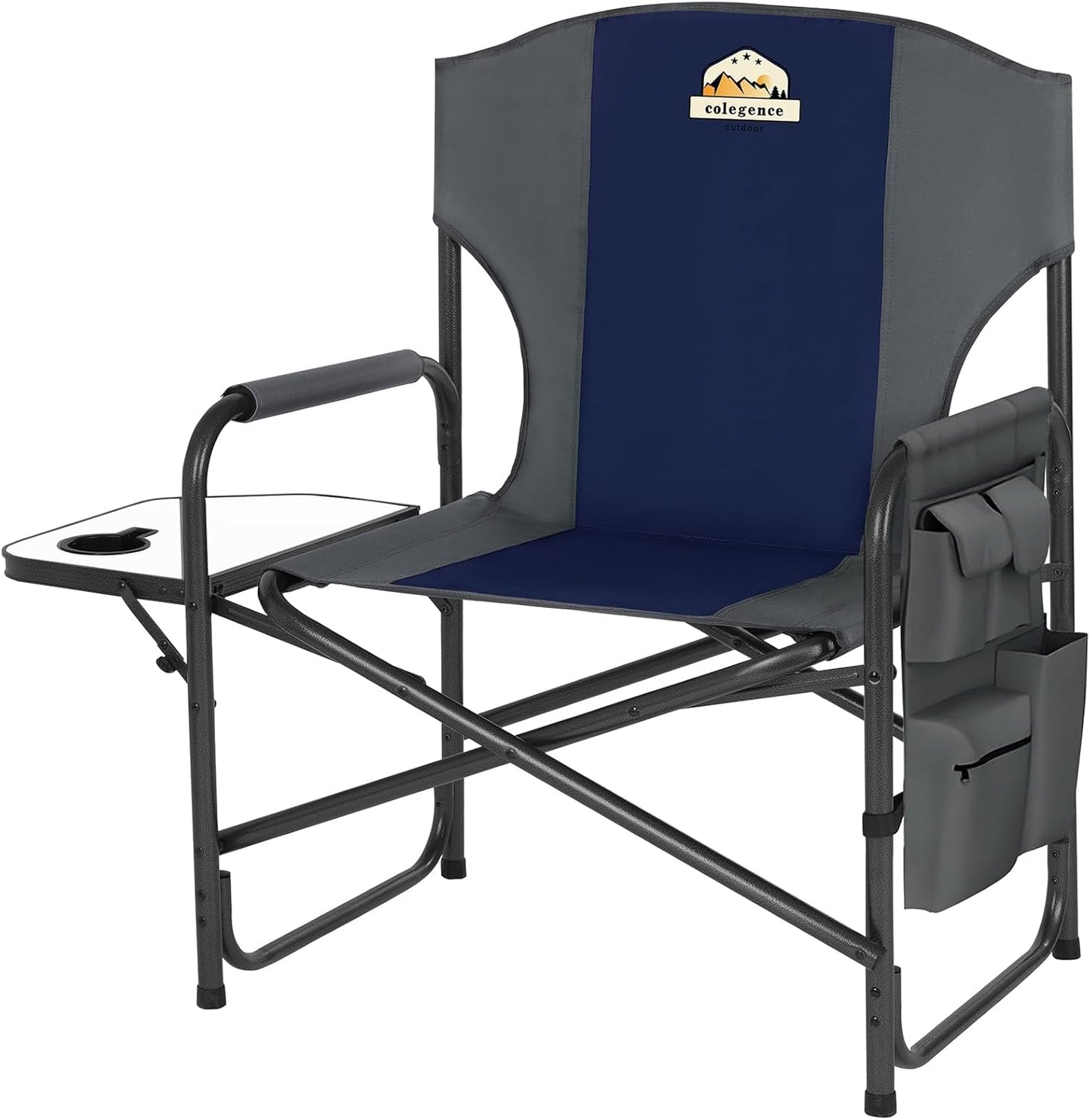 Oversized Directors Camping Chair Set of 2 Support 600 LBS, Heavy Duty Folding Outdoor Chairs with Detachable Side Pocket and Adjustable Side Table for Outside Beach,Lawn,Fishing (Black)