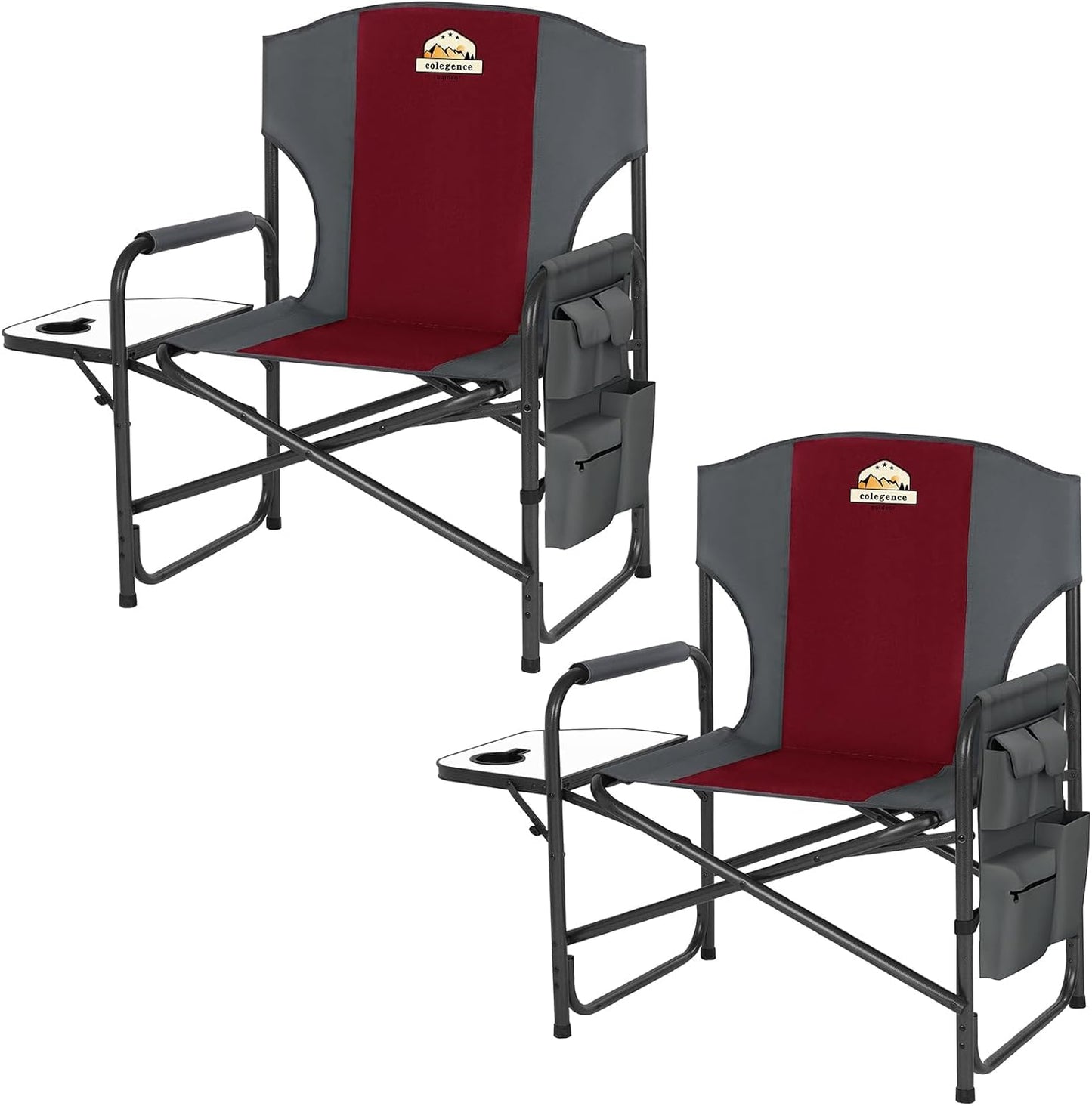 Oversized Directors Camping Chair Set of 2 Support 600 LBS, Heavy Duty Folding Outdoor Chairs with Detachable Side Pocket and Adjustable Side Table for Outside Beach,Lawn,Fishing (Black)