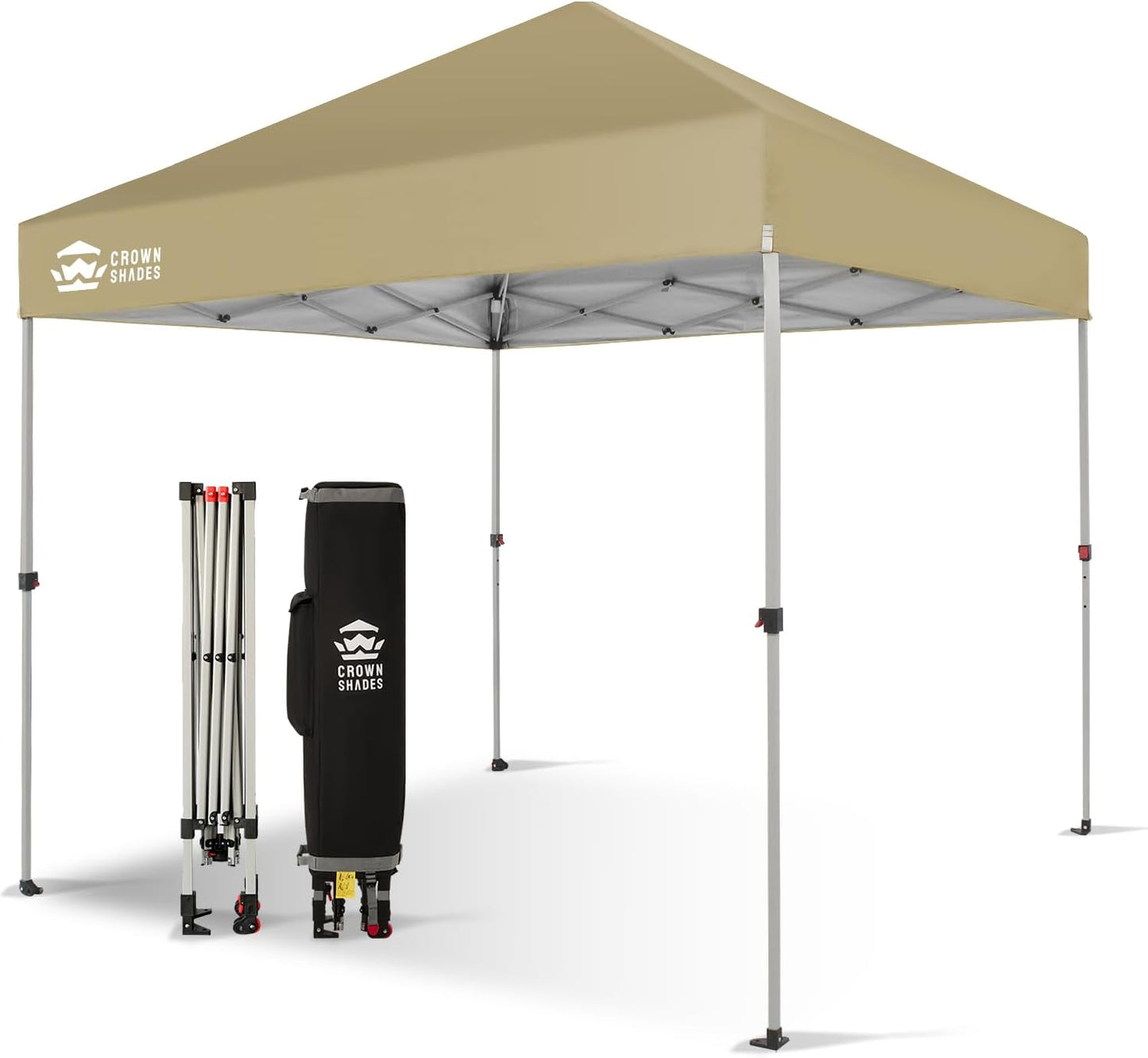 CROWN SHADES 10x10 Pop Up Canopy - Beach Tent with One Push Setup - Easy Outdoor Sun Shade for Events, Parties, Camping - Gazebo with STO-N-Go Cover Bag, Silver Coated Top, Grid White