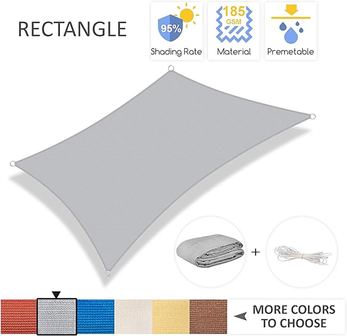 Garden EXPERT 20'x20' Sun Shade Sail Square Canopy Shade Cover for Patio Garden Outdoor Backyard, Light Grey