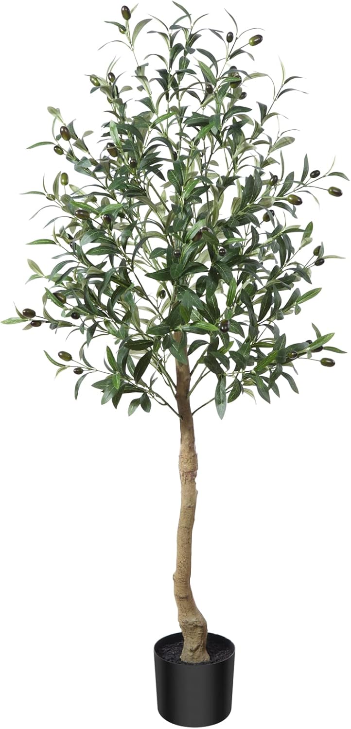 CROSOFMI Artificial Olive Tree Plant 6 Feet Fake Topiary Silk Tree, Perfect Faux Plants in Pot for Indoor Outdoor House Home Office Garden Modern Decoration Housewarming Gift,2Pack