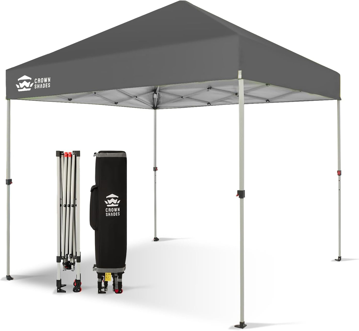 CROWN SHADES 10x10 Pop Up Canopy - Beach Tent with One Push Setup - Easy Outdoor Sun Shade for Events, Parties, Camping - Gazebo with STO-N-Go Cover Bag, Silver Coated Top, Grid White