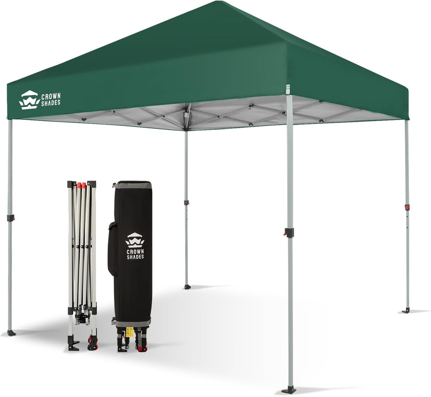 CROWN SHADES 10x10 Pop Up Canopy - Beach Tent with One Push Setup - Easy Outdoor Sun Shade for Events, Parties, Camping - Gazebo with STO-N-Go Cover Bag, Silver Coated Top, Grid White
