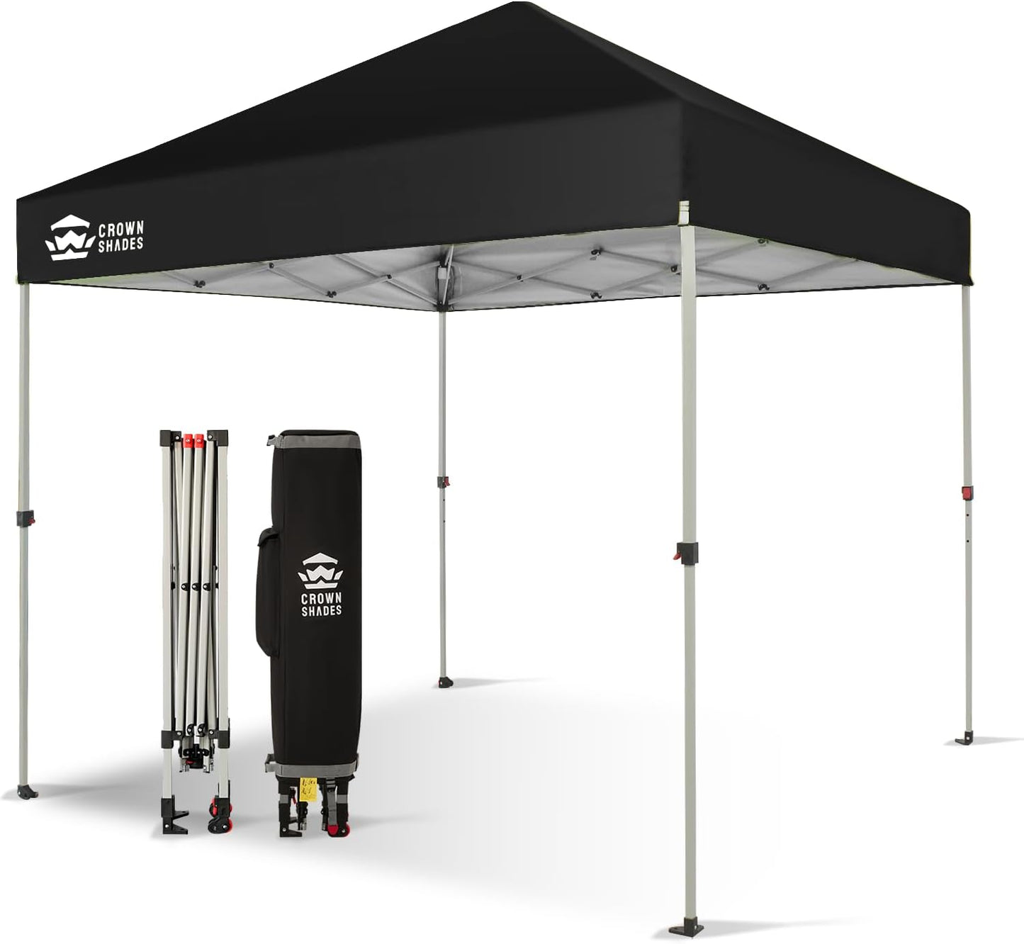 CROWN SHADES 10x10 Pop Up Canopy - Beach Tent with One Push Setup - Easy Outdoor Sun Shade for Events, Parties, Camping - Gazebo with STO-N-Go Cover Bag, Silver Coated Top, Grid White