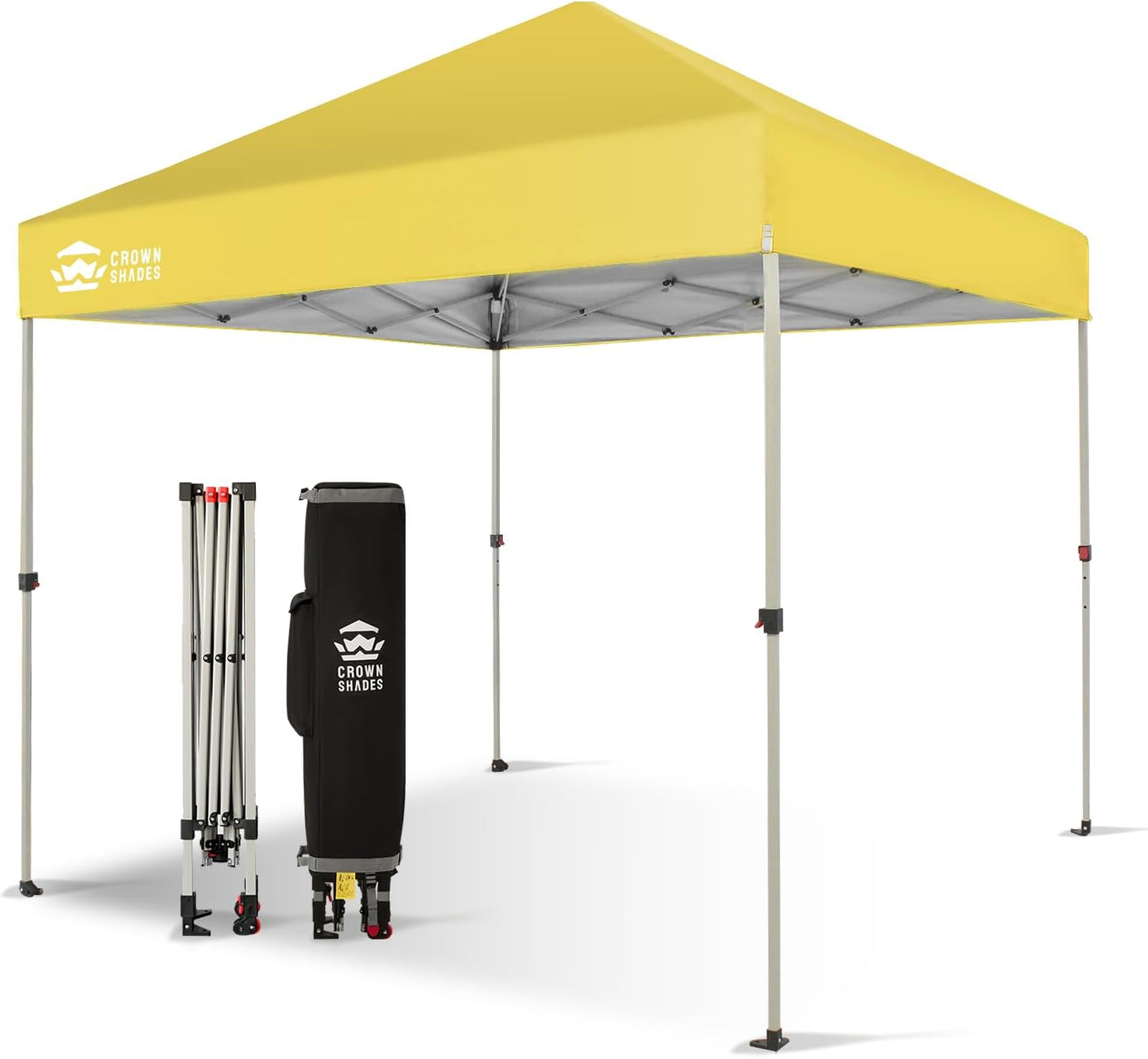CROWN SHADES 10x10 Pop Up Canopy - Beach Tent with One Push Setup - Easy Outdoor Sun Shade for Events, Parties, Camping - Gazebo with STO-N-Go Cover Bag, Silver Coated Top, Grid White