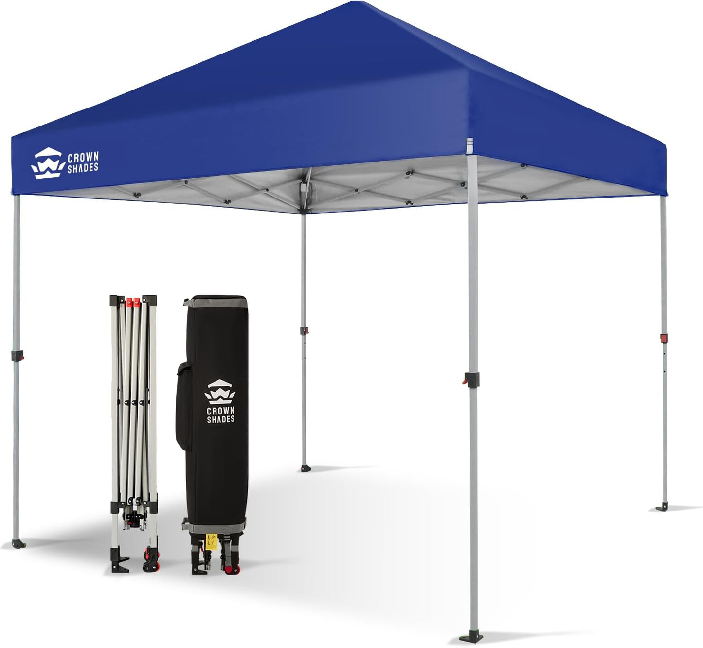 CROWN SHADES 10x10 Pop Up Canopy - Beach Tent with One Push Setup - Easy Outdoor Sun Shade for Events, Parties, Camping - Gazebo with STO-N-Go Cover Bag, Silver Coated Top, Grid White