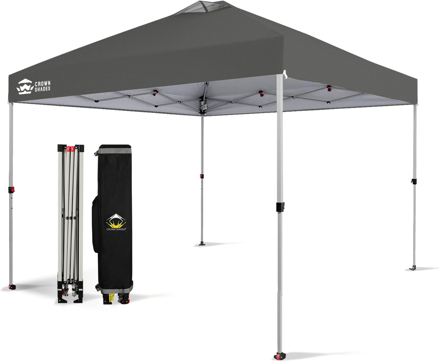 CROWN SHADES 10x10 Pop Up Canopy - Beach Tent with One Push Setup - Easy Outdoor Sun Shade for Events, Parties, Camping - Gazebo with STO-N-Go Cover Bag, Silver Coated Top, Grid White