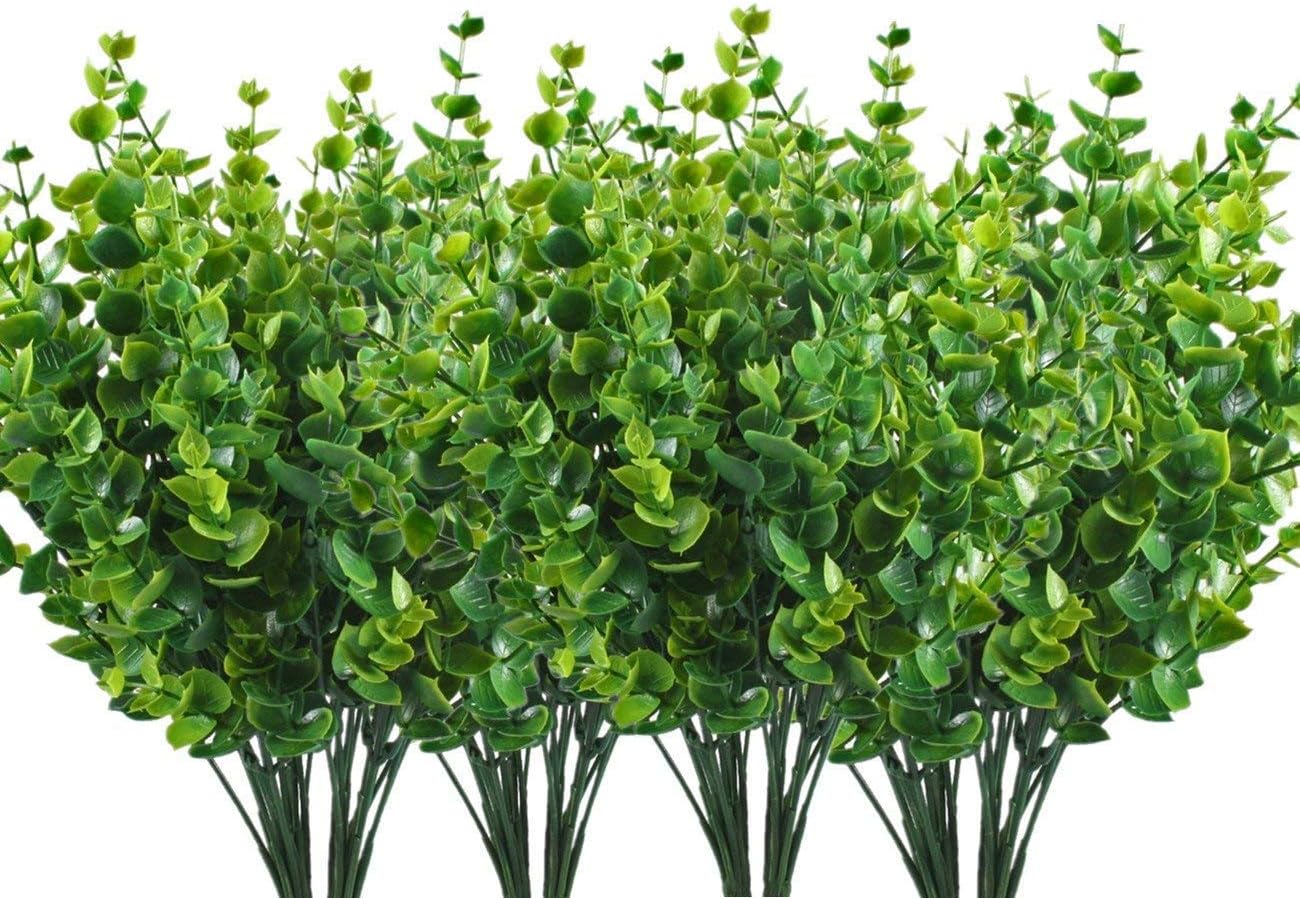 CATTREE Artificial Shrubs Bushes, Plastic Wheat Grass Green Leaves Fake Plants for Indoor Outdoor Home Garden Verandah Kitchen Office Wedding Arrangements Christmas Decoration 8 Pack