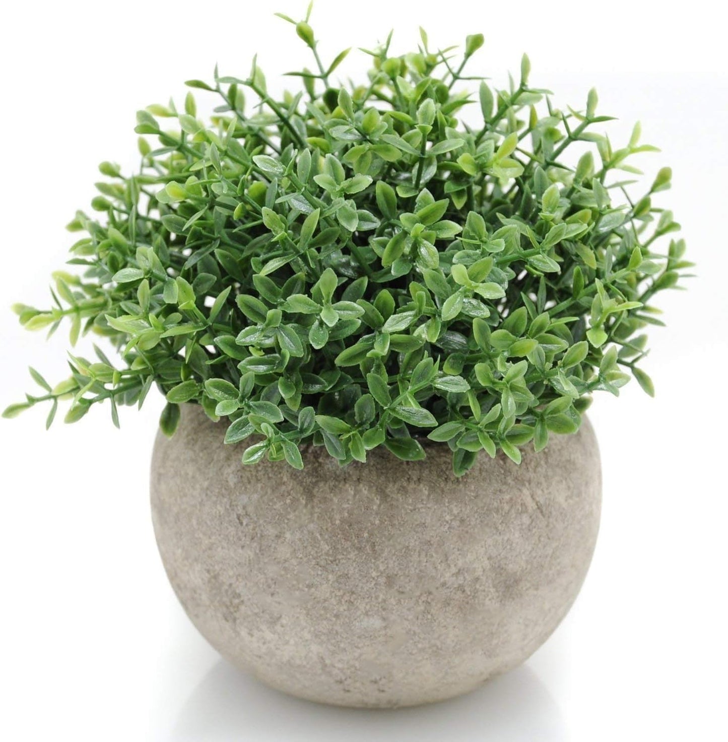 Velener Mini Plastic Fake Green Grass Plant with Pot, Topiary Ball, Small Fake Plant, Round Paper-Mache Pot for Indoor Office, Kitchen, Bathroom and Living Room Decor