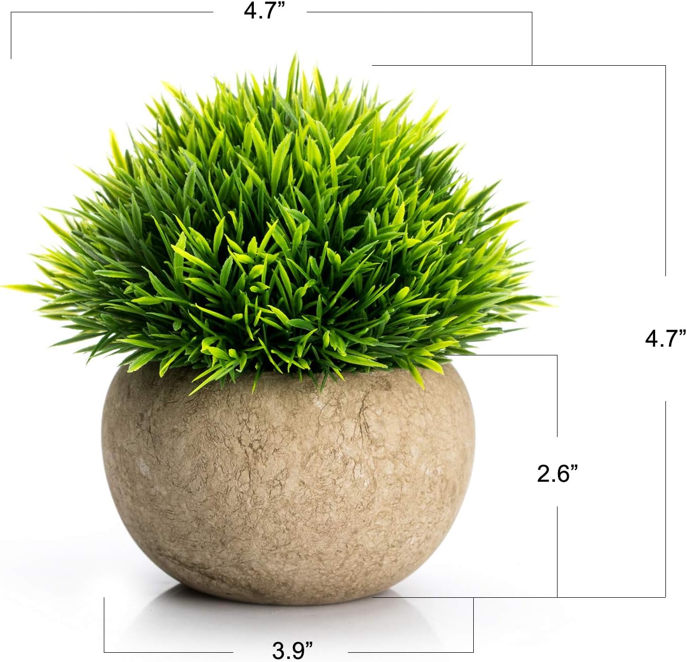 Velener Mini Plastic Fake Green Grass Plant with Pot, Topiary Ball, Small Fake Plant, Round Paper-Mache Pot for Indoor Office, Kitchen, Bathroom and Living Room Decor