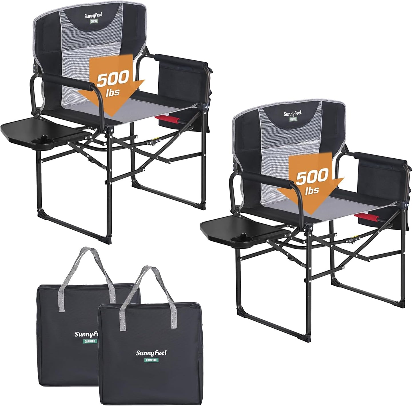 SUNNYFEEL Camping Directors Chair, Heavy Duty,Oversized Portable Folding Chair with Side Table, Pocket for Beach, Fishing,Trip,Picnic,Lawn,Concert Outdoor Foldable Camp Chairs