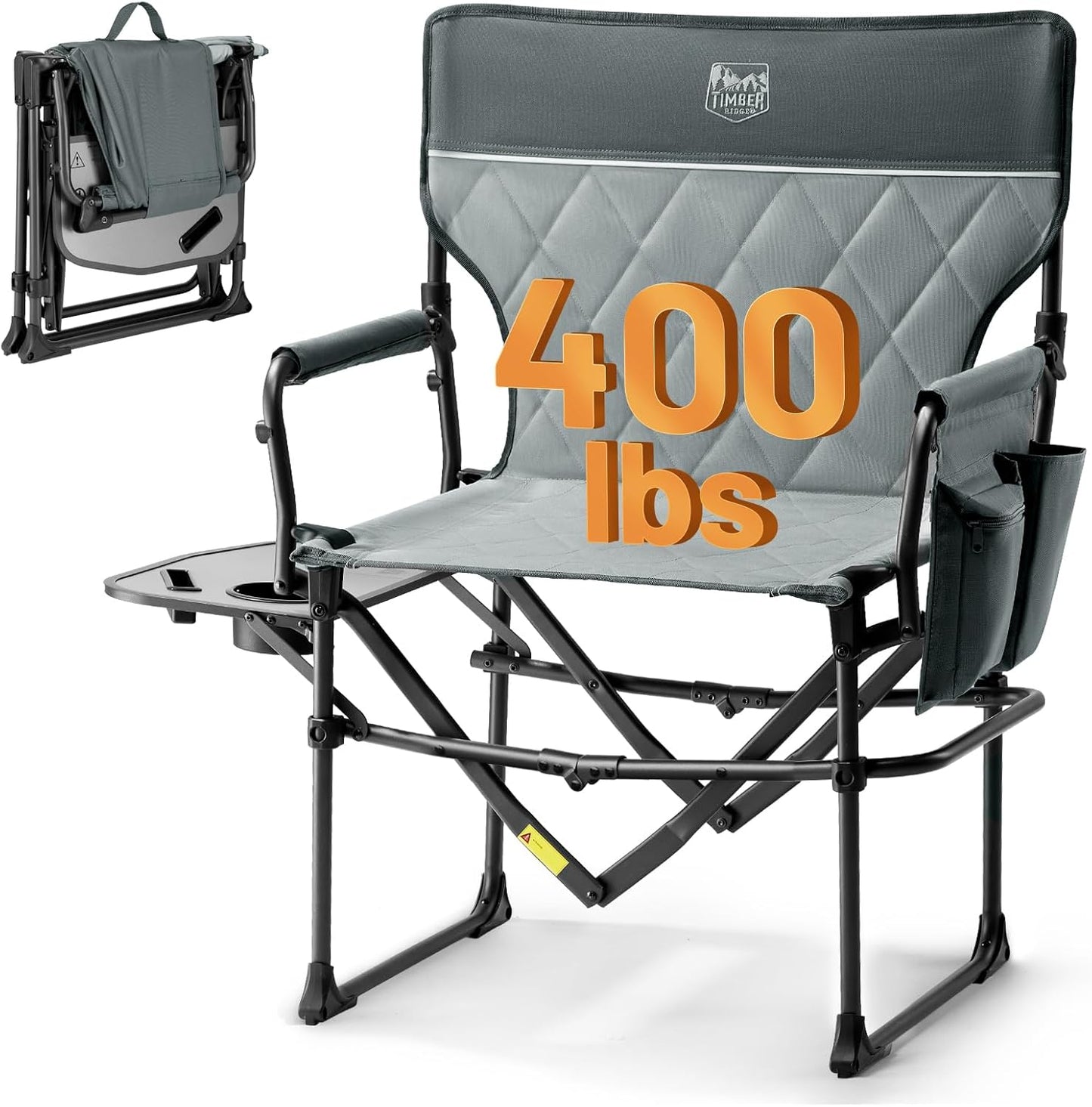 TIMBER RIDGE Aluminum Camping Directors Chair with Side Table Pocket, Portable Folding Heavy Duty Lawn Chair for Fishing Trip Picnic Concert Outdoor 400lbs, Navy 2 Pack