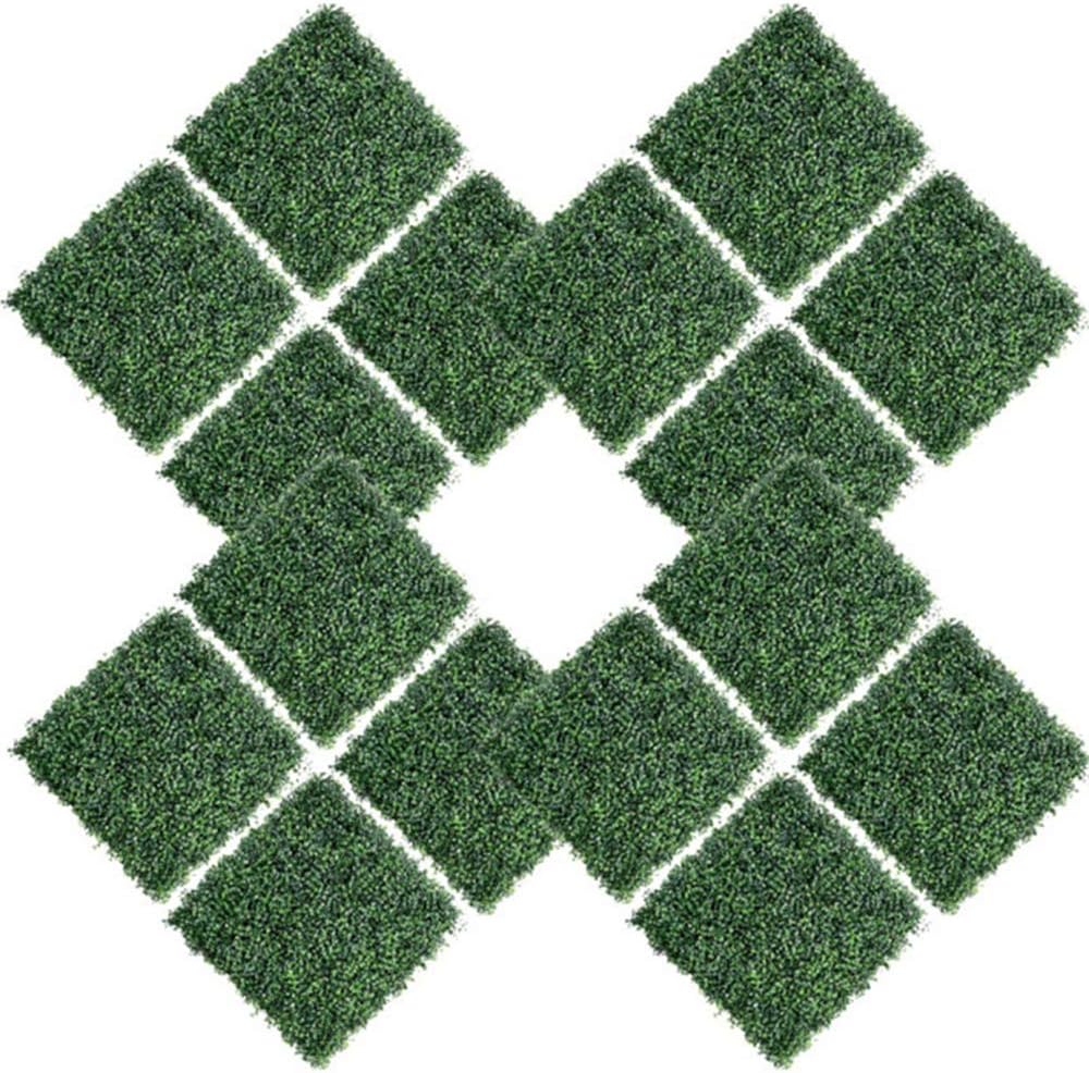 16PCS 20"x20" Artificial Boxwood Panels Topiary Hedge Plant UV Protected Faux Grass Wall Greenery Mats for Outdoor Garden Fence Backyard and Indoor Home Wedding Decoration, Dark Green