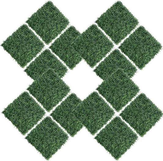 16PCS 20"x20" Artificial Boxwood Panels Topiary Hedge Plant UV Protected Faux Grass Wall Greenery Mats for Outdoor Garden Fence Backyard and Indoor Home Wedding Decoration, Dark Green