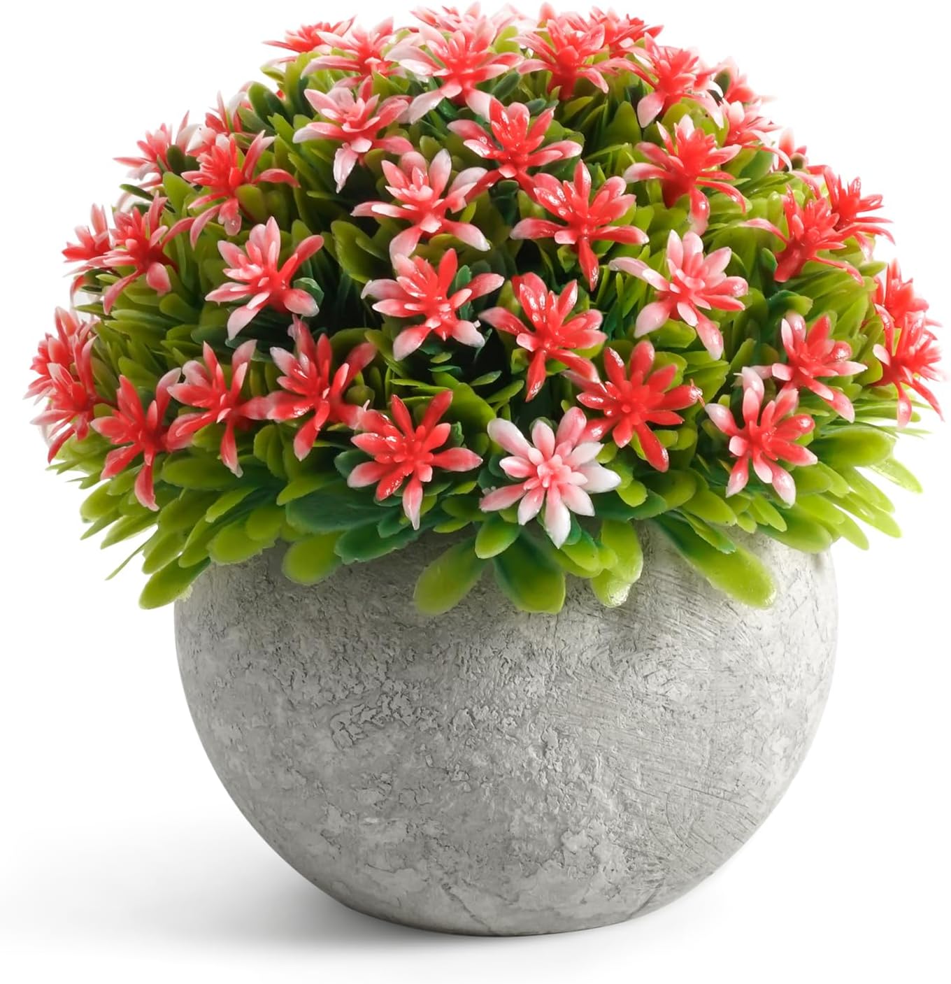Velener Mini Plastic Fake Green Grass Plant with Pot, Topiary Ball, Small Fake Plant, Round Paper-Mache Pot for Indoor Office, Kitchen, Bathroom and Living Room Decor
