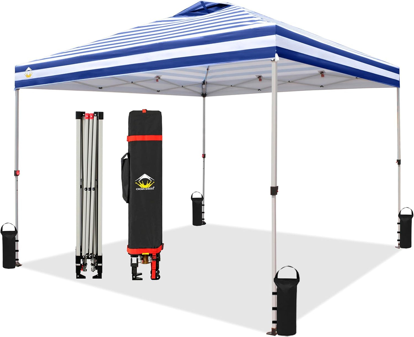 CROWN SHADES 10x10 Pop Up Canopy - Beach Tent with One Push Setup - Easy Outdoor Sun Shade for Events, Parties, Camping - Gazebo with STO-N-Go Cover Bag, Silver Coated Top, Grid White