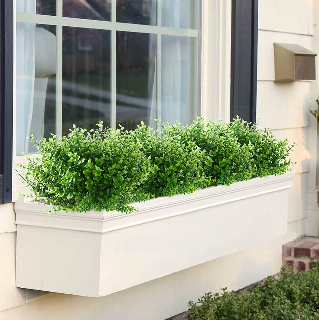 GREENRAIN Artificial Flowers Outdoor Fake Flowers for Decoration UV Resistant No Fade Faux Plastic Plants Garden Porch Window Box Décor (8 Bundles, 1#Green)