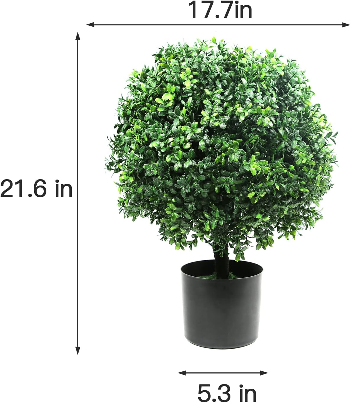 Sunnyglade 21.6” Tall Artificial Boxwood Topiary Ball Tree Set of 2 Pack Potted Bushes UV Resistant Potted Plants for Indoor Outdoor Home Garden(Green)