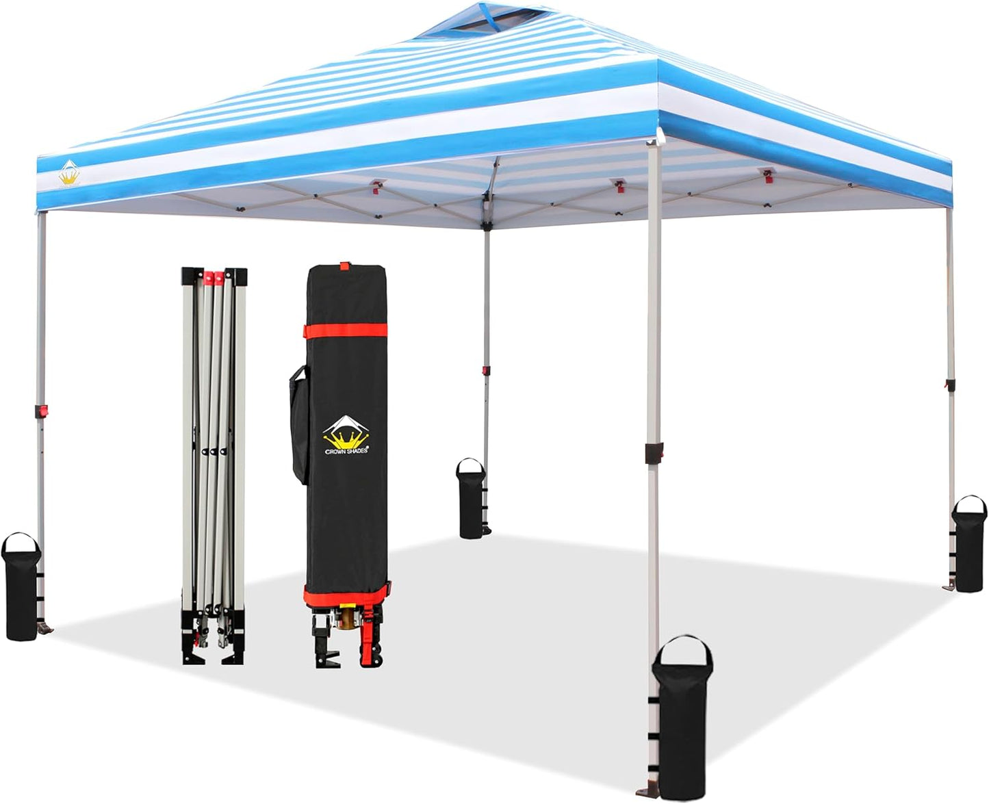 CROWN SHADES 10x10 Pop Up Canopy - Beach Tent with One Push Setup - Easy Outdoor Sun Shade for Events, Parties, Camping - Gazebo with STO-N-Go Cover Bag, Silver Coated Top, Grid White
