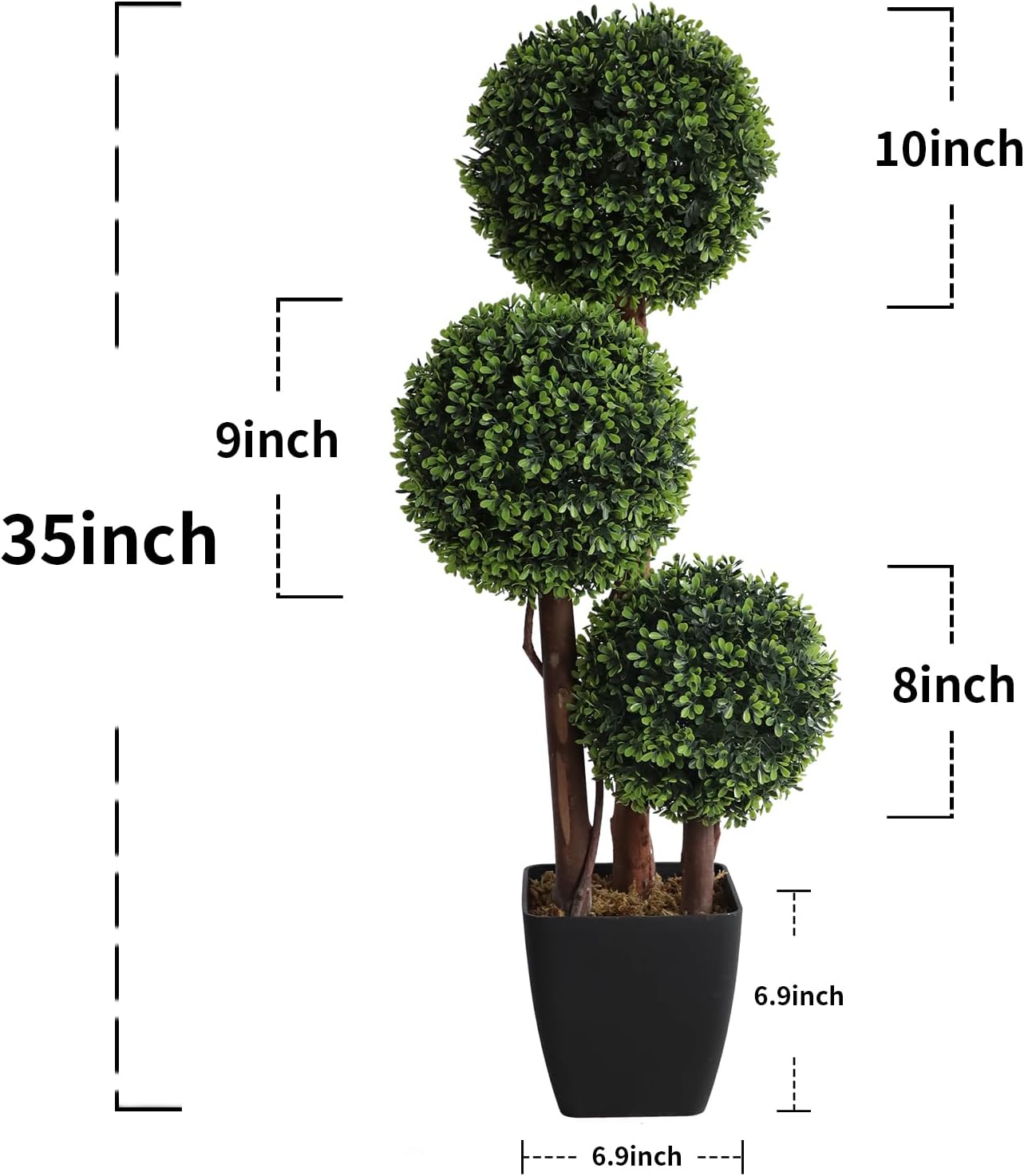 Artificial Topiaries Ball Tree Outdoor, 3ft Fake Topiary Triple Ball Boxwood Trees(2 Pieces), Faux Shrubs Plants Potted Green Decorative Indoor Porch or Garden（35inch）