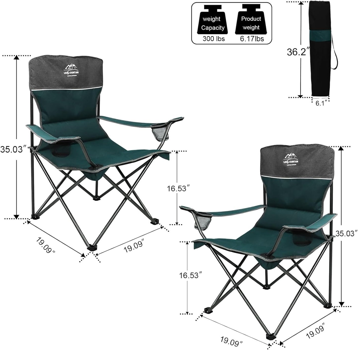 Oversized 4 Pcs Camping Chair Set with Table,Outdoor Folding Heavy Duty Lawn Chair,Cup Holder,Portable,Loveseat Chair Perfect for Family Hiking,Picnics and Beach Trips,Bistro Green