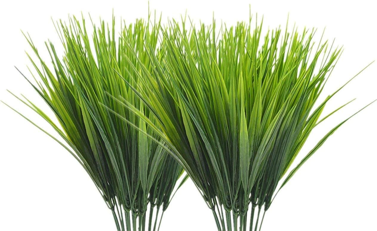 CATTREE Artificial Shrubs Bushes, Plastic Wheat Grass Green Leaves Fake Plants for Indoor Outdoor Home Garden Verandah Kitchen Office Wedding Arrangements Christmas Decoration 8 Pack