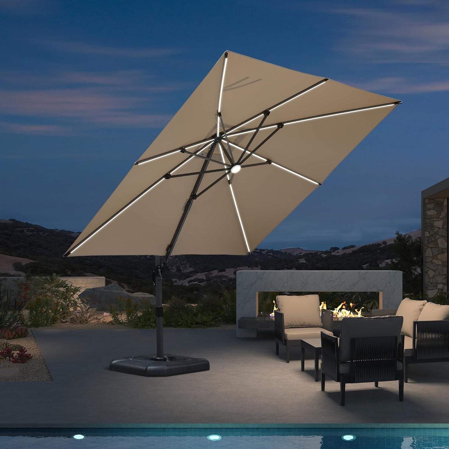PURPLE LEAF 9' X 11.5' Patio Umbrella Outdoor Cantilever Rectangle Umbrella Aluminum Offset Umbrella with 360-degree Rotation for Garden Deck Pool Patio, Grey