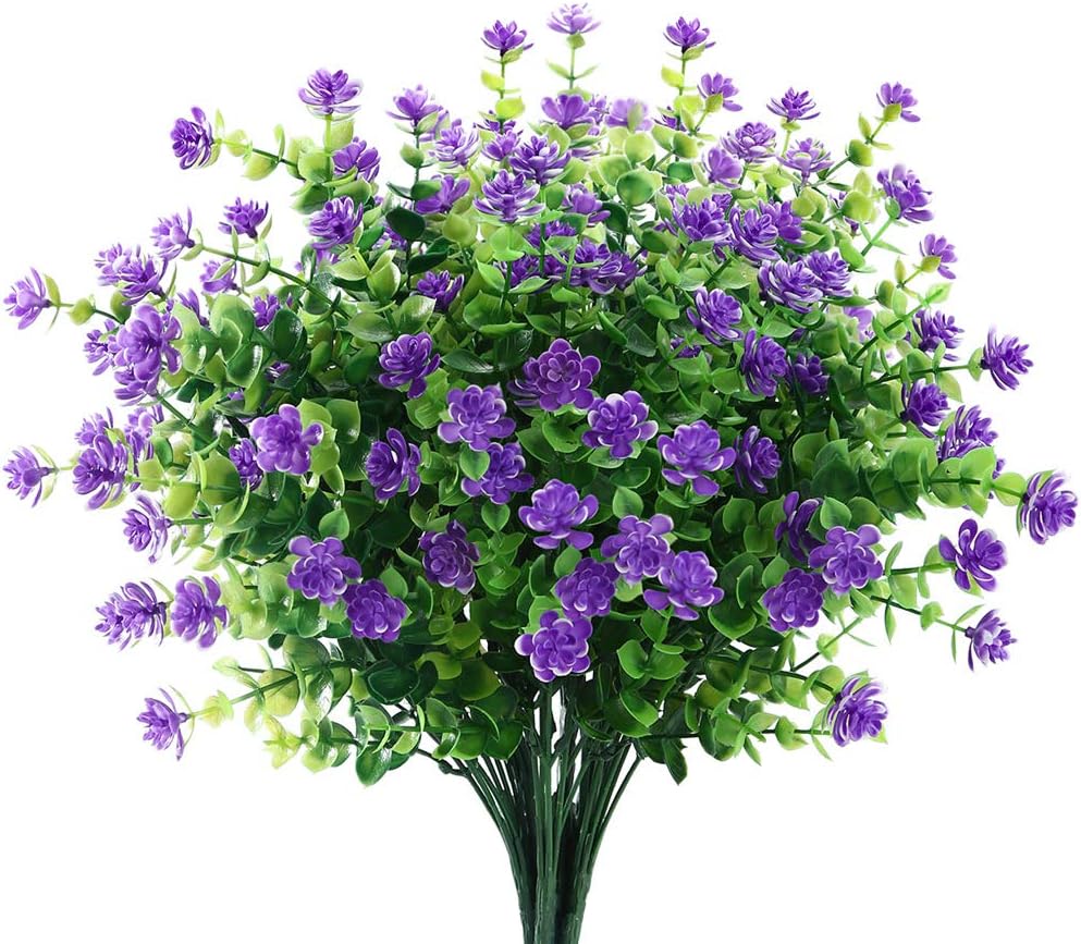 GREENRAIN Artificial Flowers Outdoor Fake Flowers for Decoration UV Resistant No Fade Faux Plastic Plants Garden Porch Window Box Décor (8 Bundles, 1#Green)