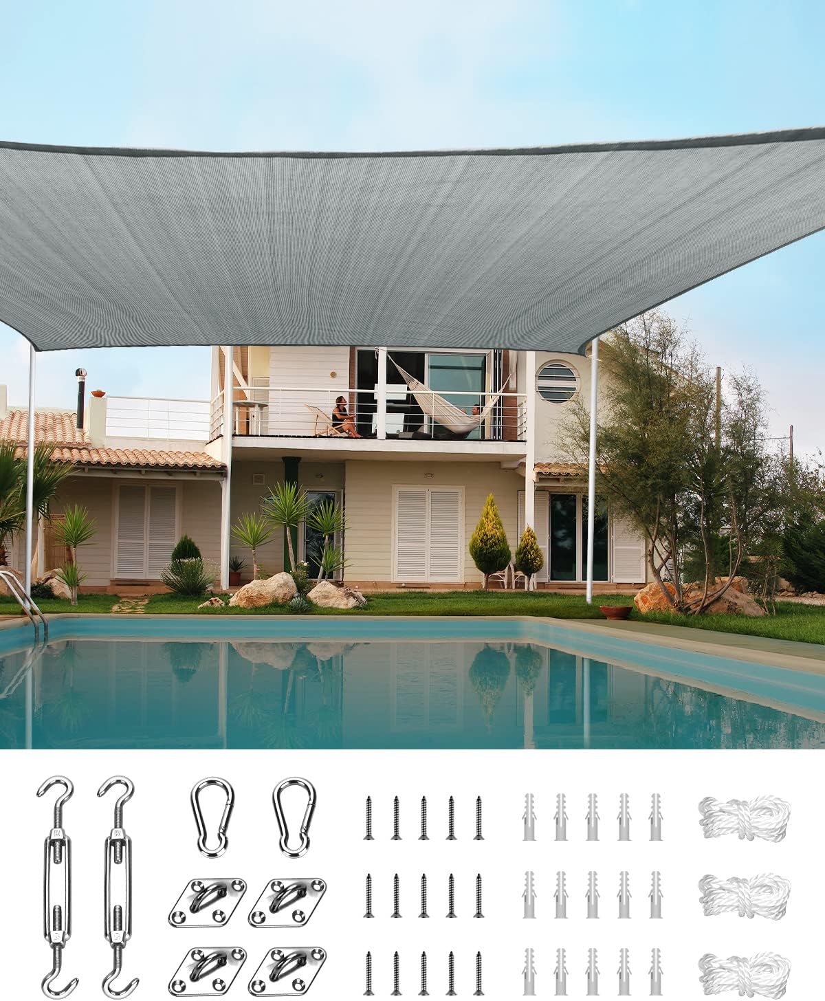 Quictent 20x26ft Sun Shade Sail for Patio, 185GSM Heavy Duty Rectangular Outdoor Sunshades UV Block Outside Canopy Cover for Backyard