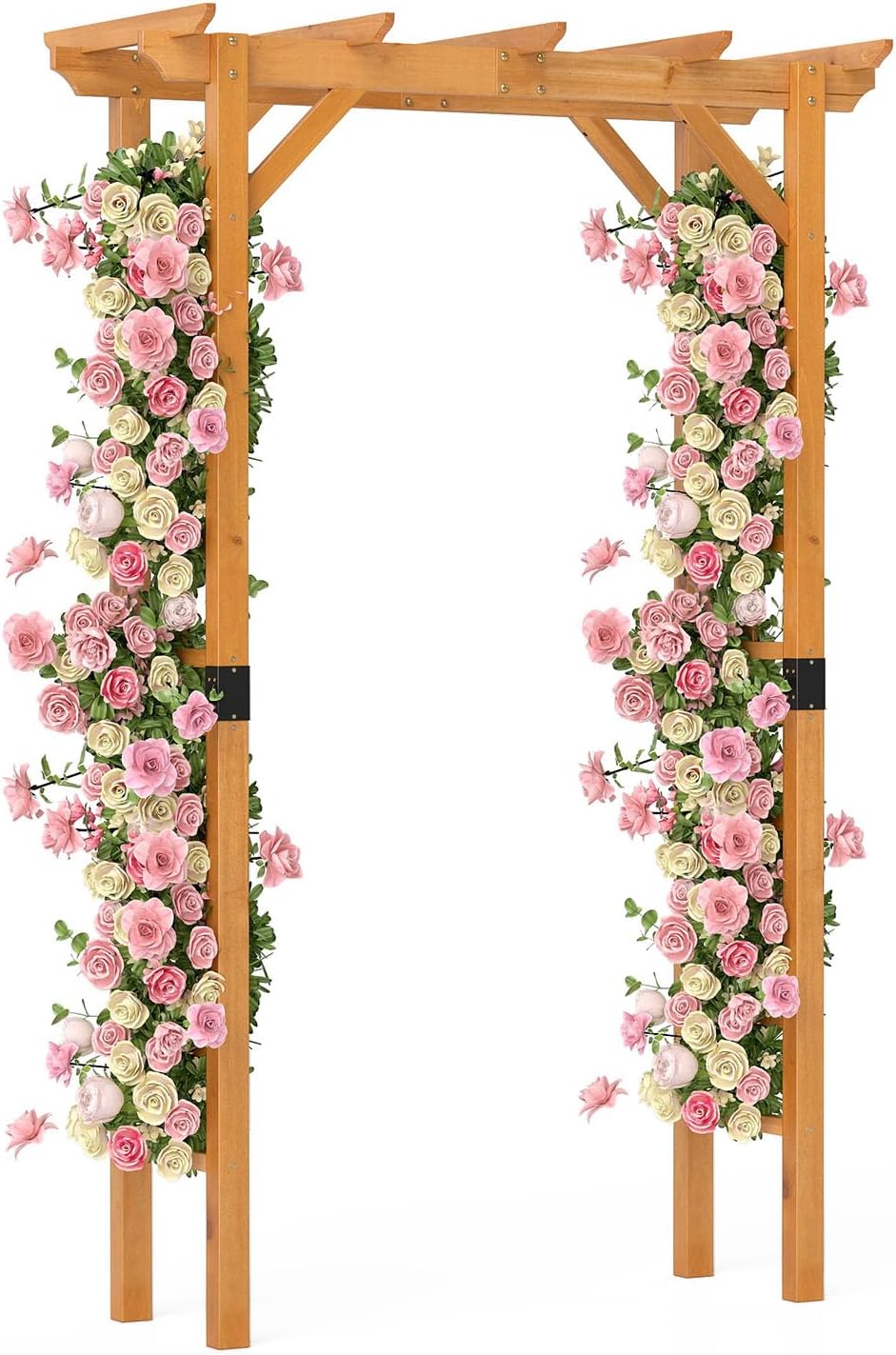 HAPPYGRILL 7.5 FT Garden Arch, Outdoor Wooden Arbor Trellis for Climbing Plants, Wedding Arch for Ceremonies Parties, Solid Wood Backdrop Stand, Backyard Pergola, Greenhouse Patio Lawn Decoration