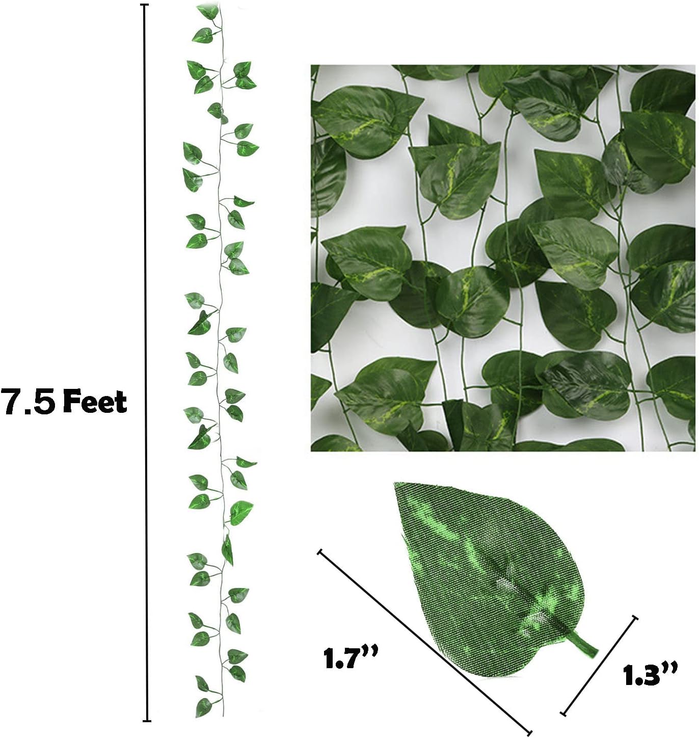 2200 Feet 300 Pack Fake Greenery Hanging Garland, Ivy Leaf Plants, Vine Leaves, Fake Flowers Foliage for Bedroom Garden Wall Decor