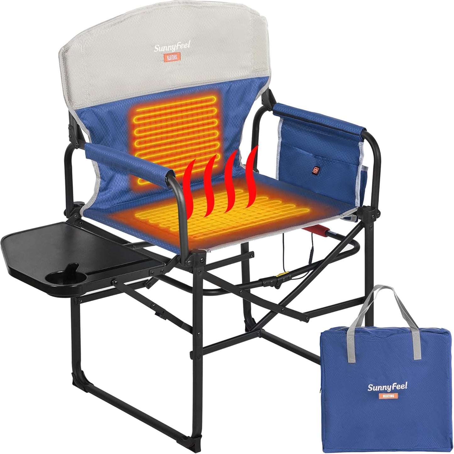 SUNNYFEEL Camping Directors Chair, Heavy Duty,Oversized Portable Folding Chair with Side Table, Pocket for Beach, Fishing,Trip,Picnic,Lawn,Concert Outdoor Foldable Camp Chairs