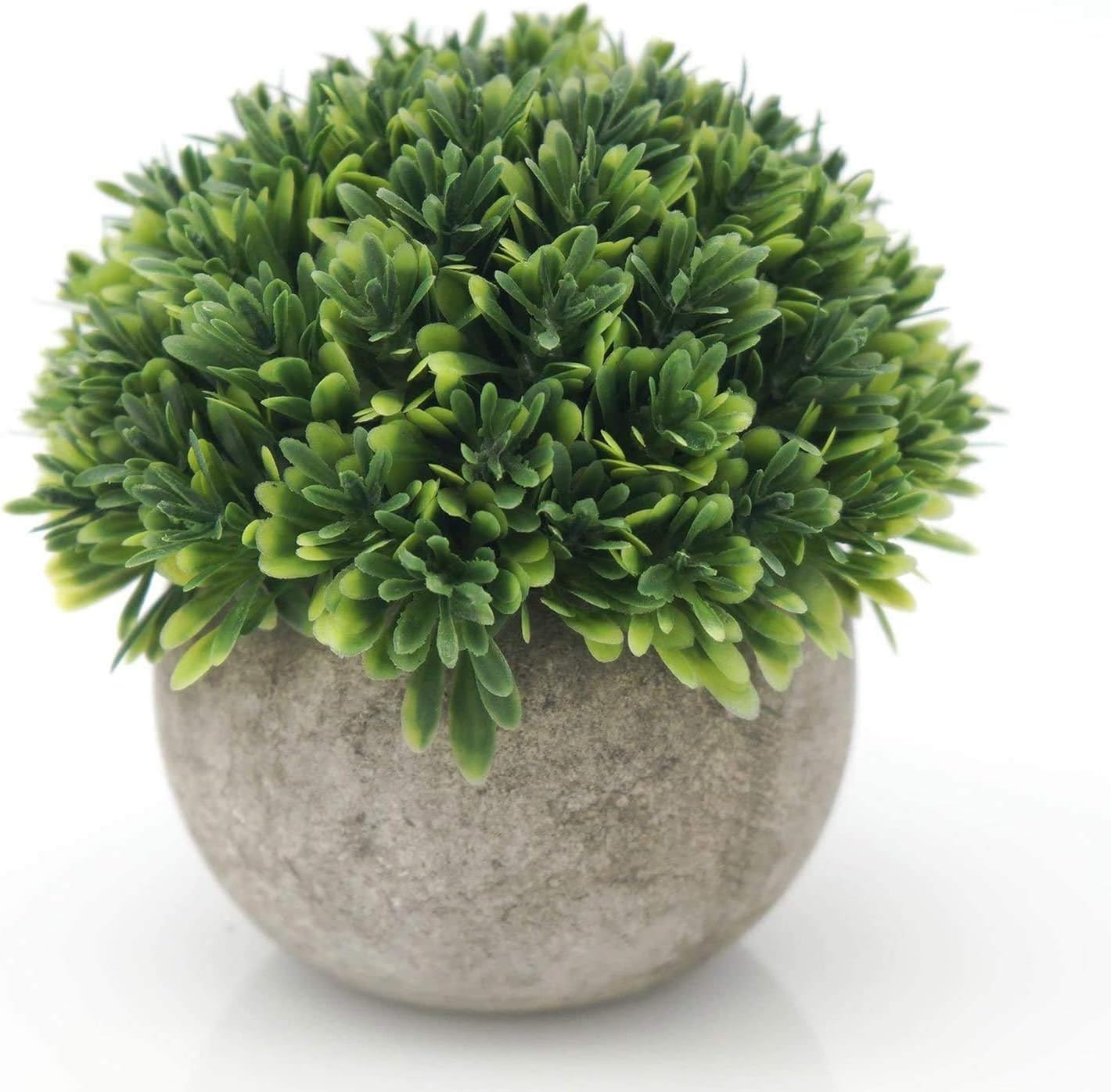 Velener Mini Plastic Fake Green Grass Plant with Pot, Topiary Ball, Small Fake Plant, Round Paper-Mache Pot for Indoor Office, Kitchen, Bathroom and Living Room Decor