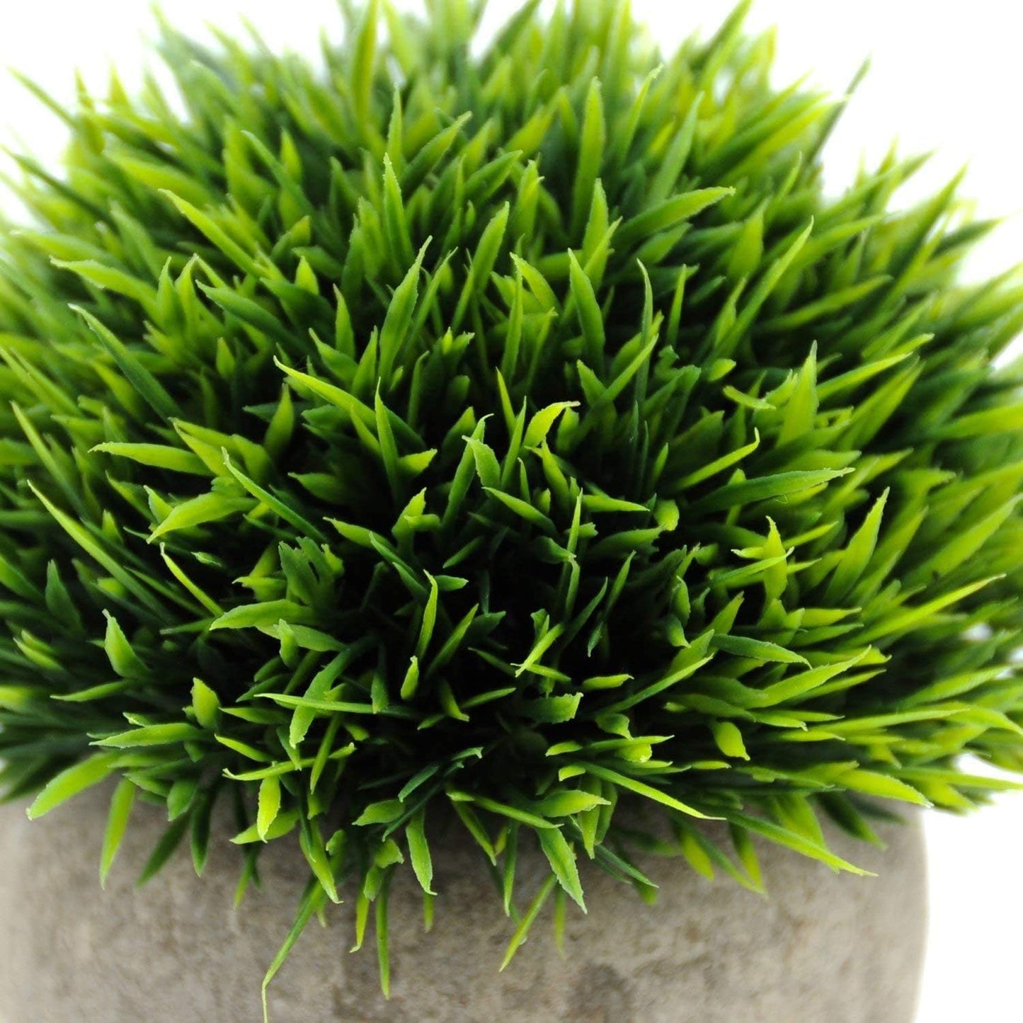 Velener Mini Plastic Fake Green Grass Plant with Pot, Topiary Ball, Small Fake Plant, Round Paper-Mache Pot for Indoor Office, Kitchen, Bathroom and Living Room Decor