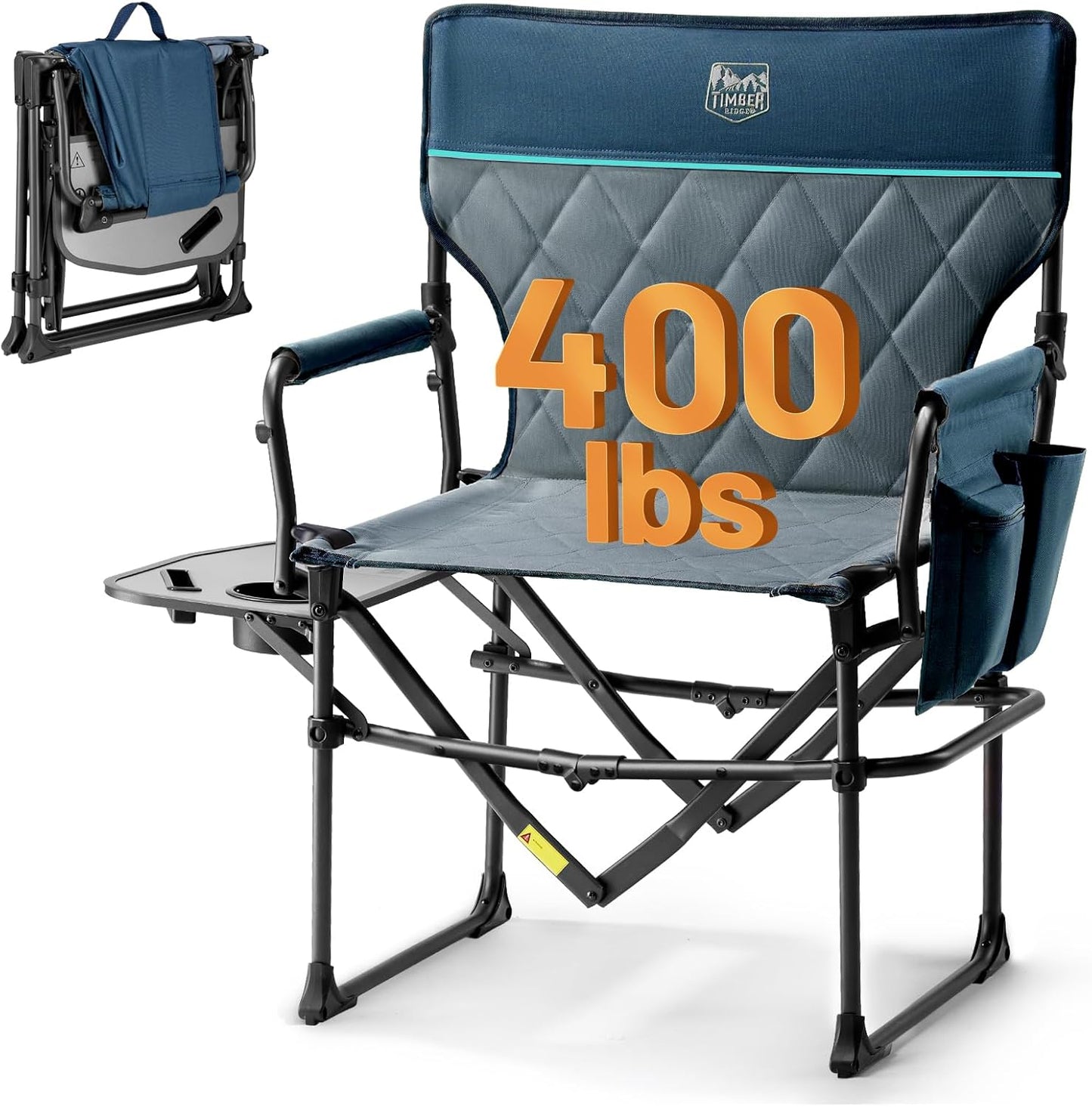 TIMBER RIDGE Aluminum Camping Directors Chair with Side Table Pocket, Portable Folding Heavy Duty Lawn Chair for Fishing Trip Picnic Concert Outdoor 400lbs, Navy 2 Pack