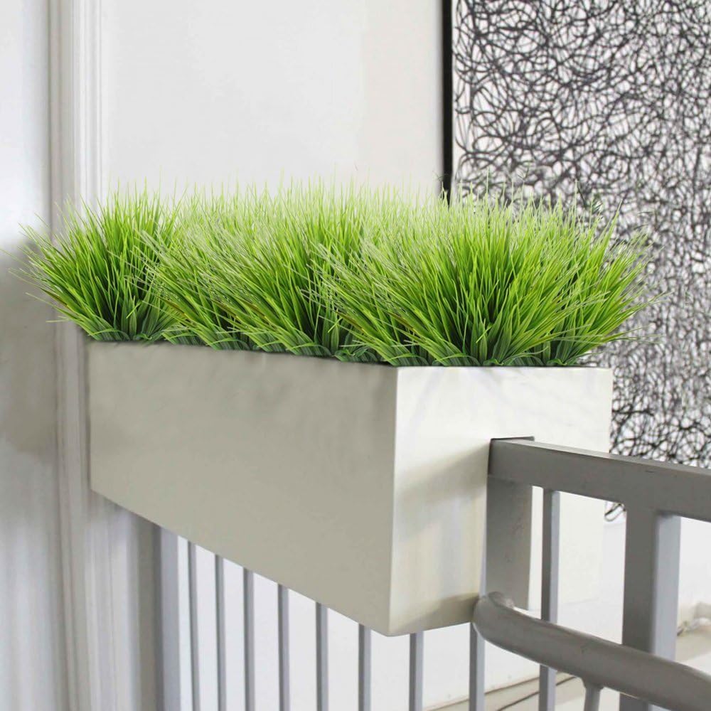 CATTREE Artificial Shrubs Bushes, Plastic Wheat Grass Green Leaves Fake Plants for Indoor Outdoor Home Garden Verandah Kitchen Office Wedding Arrangements Christmas Decoration 8 Pack