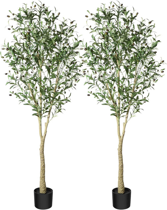 CROSOFMI Artificial Olive Tree Plant 6 Feet Fake Topiary Silk Tree, Perfect Faux Plants in Pot for Indoor Outdoor House Home Office Garden Modern Decoration Housewarming Gift,2Pack