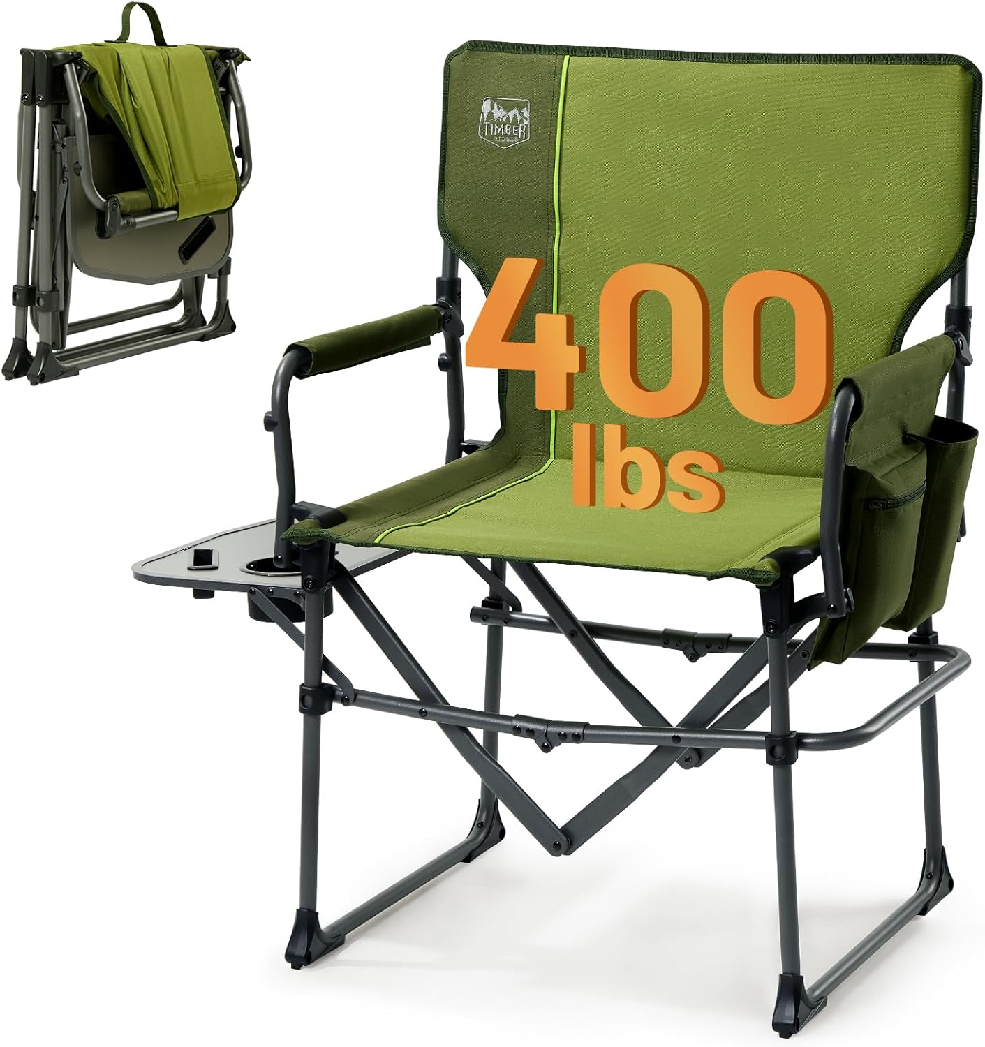 TIMBER RIDGE Aluminum Camping Directors Chair with Side Table Pocket, Portable Folding Heavy Duty Lawn Chair for Fishing Trip Picnic Concert Outdoor 400lbs, Navy 2 Pack