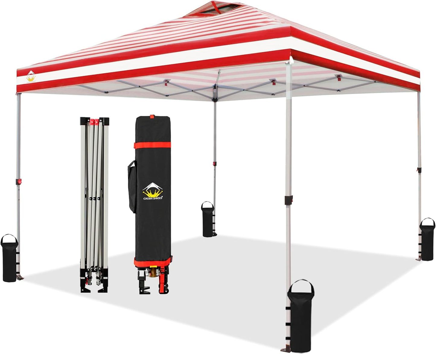 CROWN SHADES 10x10 Pop Up Canopy - Beach Tent with One Push Setup - Easy Outdoor Sun Shade for Events, Parties, Camping - Gazebo with STO-N-Go Cover Bag, Silver Coated Top, Grid White