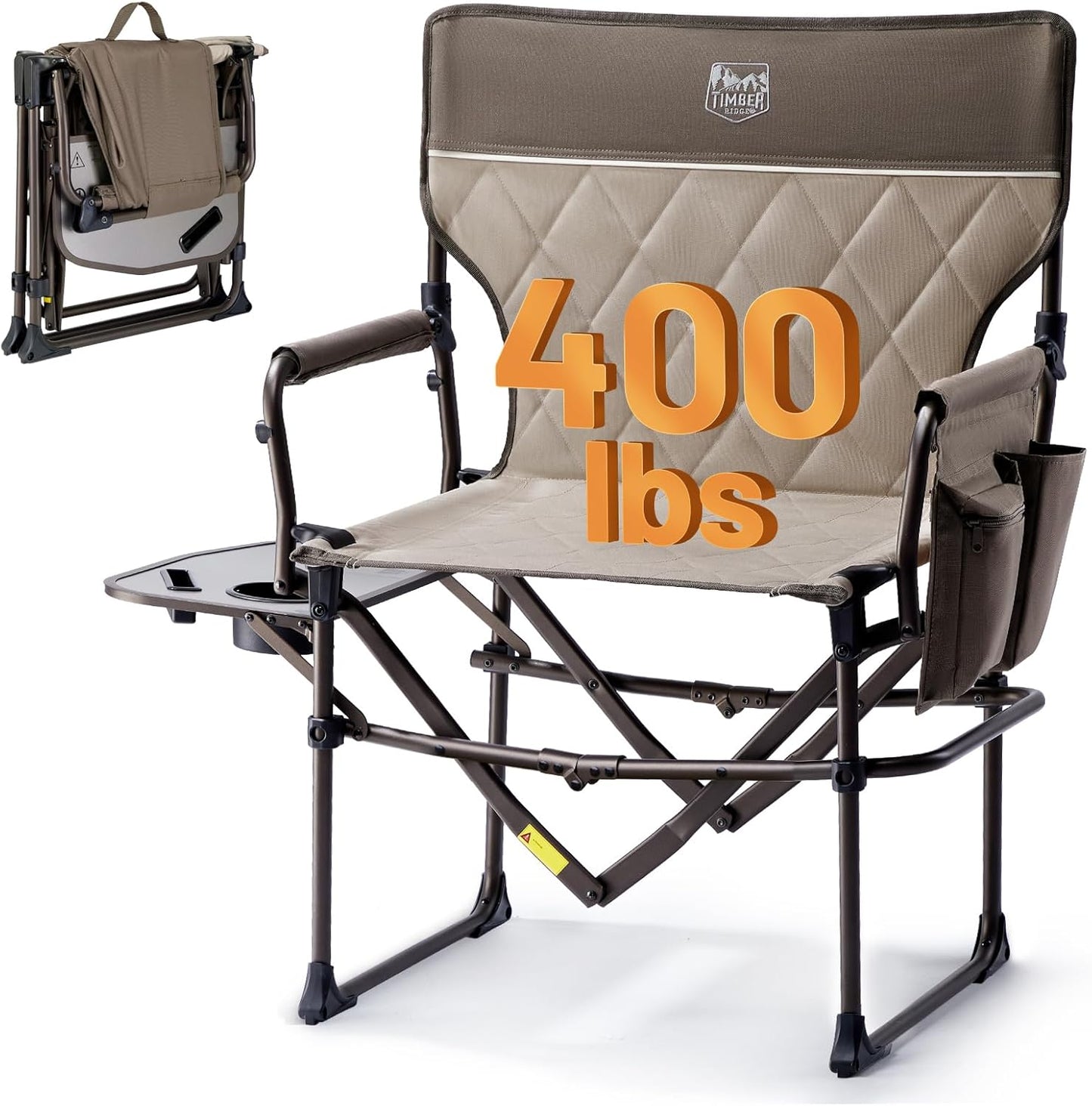 TIMBER RIDGE Aluminum Camping Directors Chair with Side Table Pocket, Portable Folding Heavy Duty Lawn Chair for Fishing Trip Picnic Concert Outdoor 400lbs, Navy 2 Pack