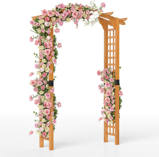 HAPPYGRILL 7.5 FT Garden Arch, Outdoor Wooden Arbor Trellis for Climbing Plants, Wedding Arch for Ceremonies Parties, Solid Wood Backdrop Stand, Backyard Pergola, Greenhouse Patio Lawn Decoration