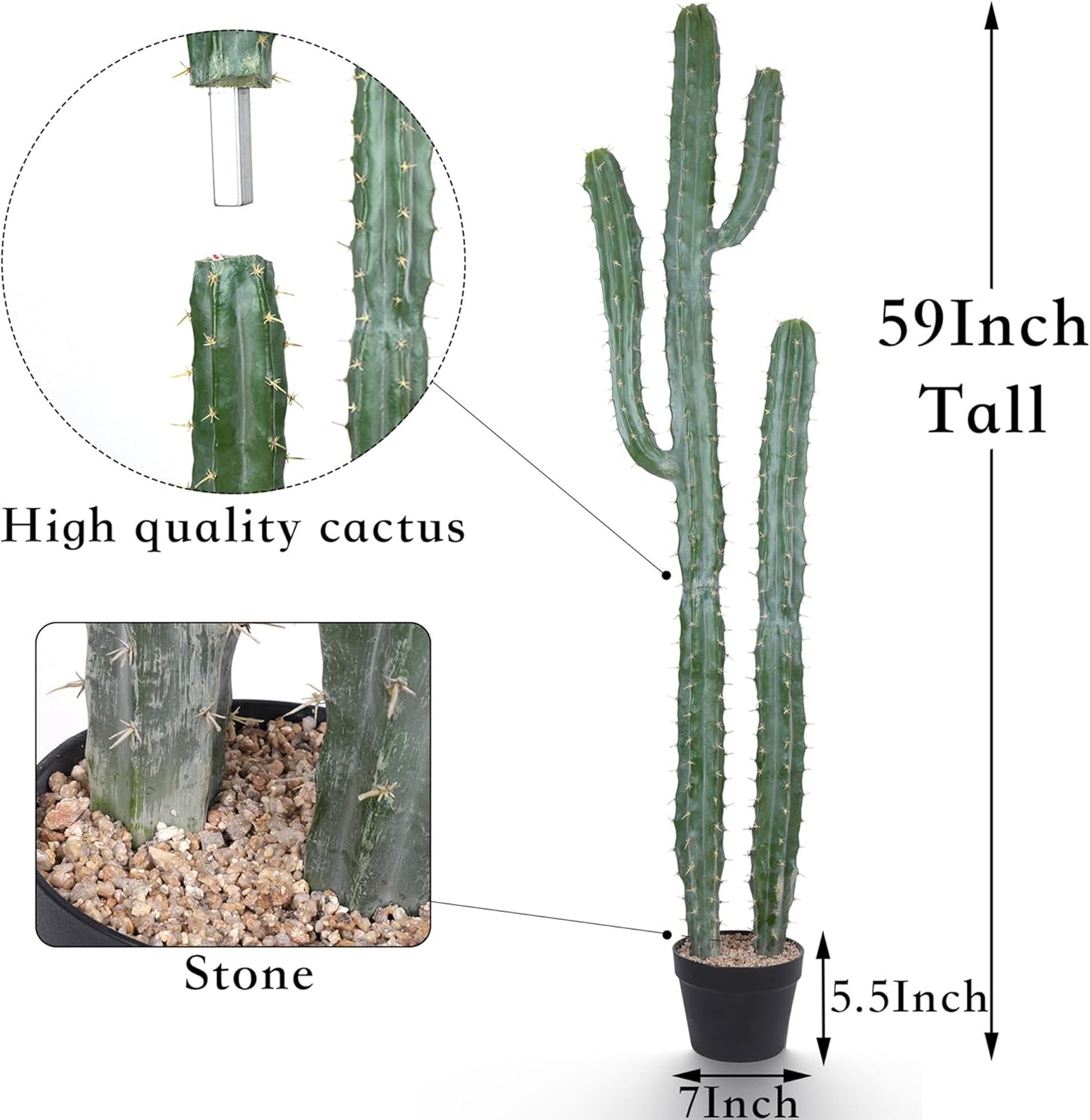 Artificial Cactus Potted Plant 59 Inch Faux Desert Cacti Fake Big Cactus Plant for Home Garden Office Indoor Outdoor Decoration
