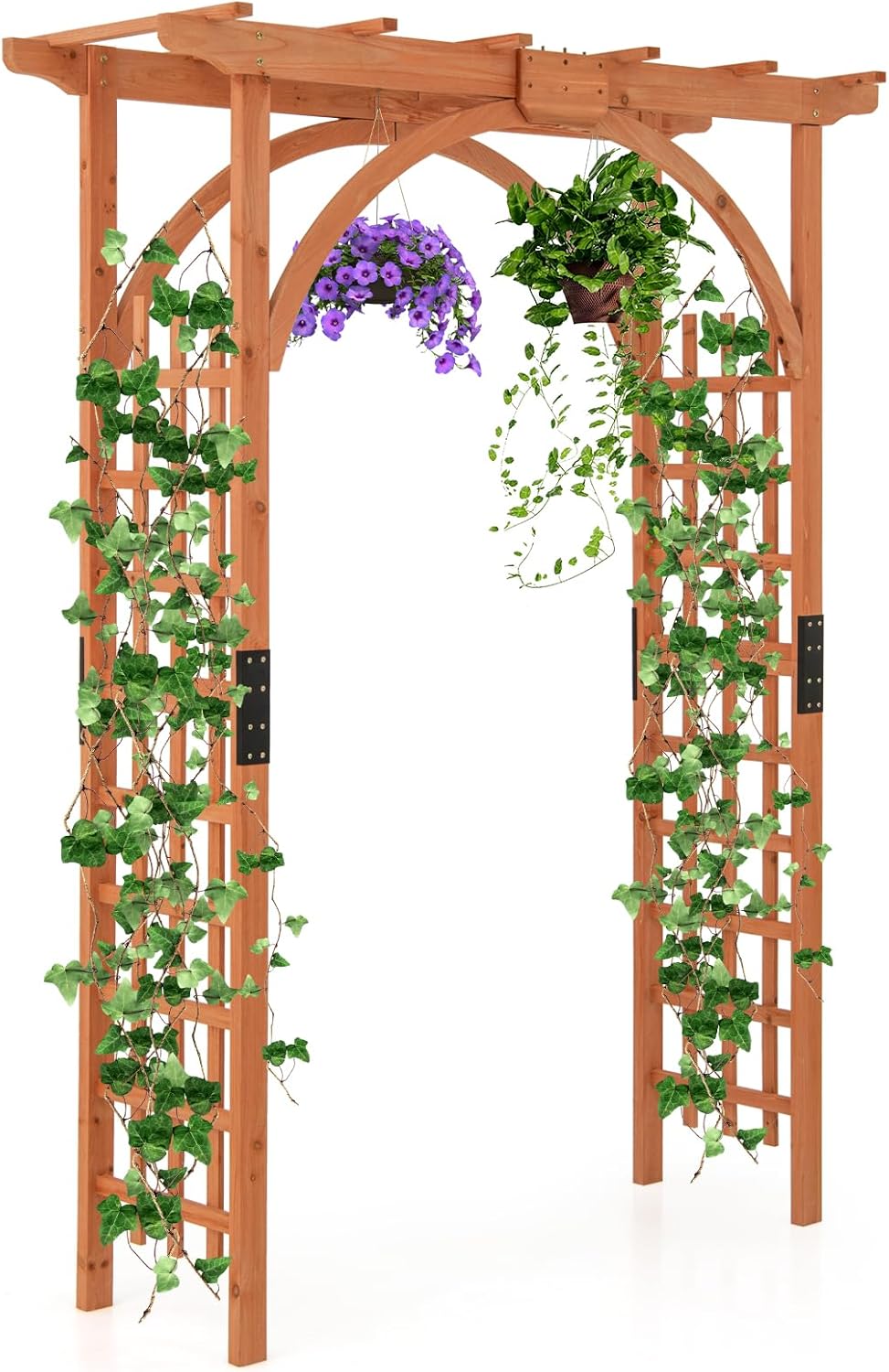 HAPPYGRILL 7.5 FT Garden Arch, Outdoor Wooden Arbor Trellis for Climbing Plants, Wedding Arch for Ceremonies Parties, Solid Wood Backdrop Stand, Backyard Pergola, Greenhouse Patio Lawn Decoration