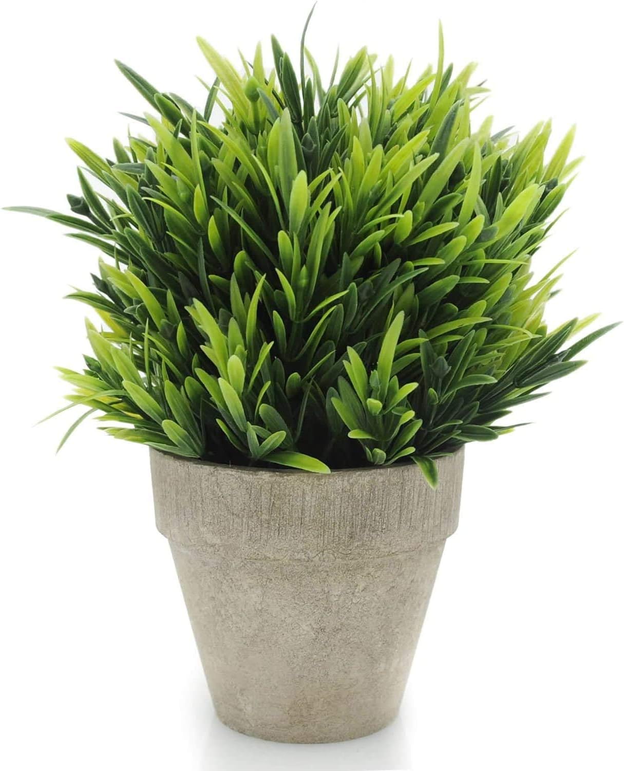 Velener Mini Plastic Fake Green Grass Plant with Pot, Topiary Ball, Small Fake Plant, Round Paper-Mache Pot for Indoor Office, Kitchen, Bathroom and Living Room Decor