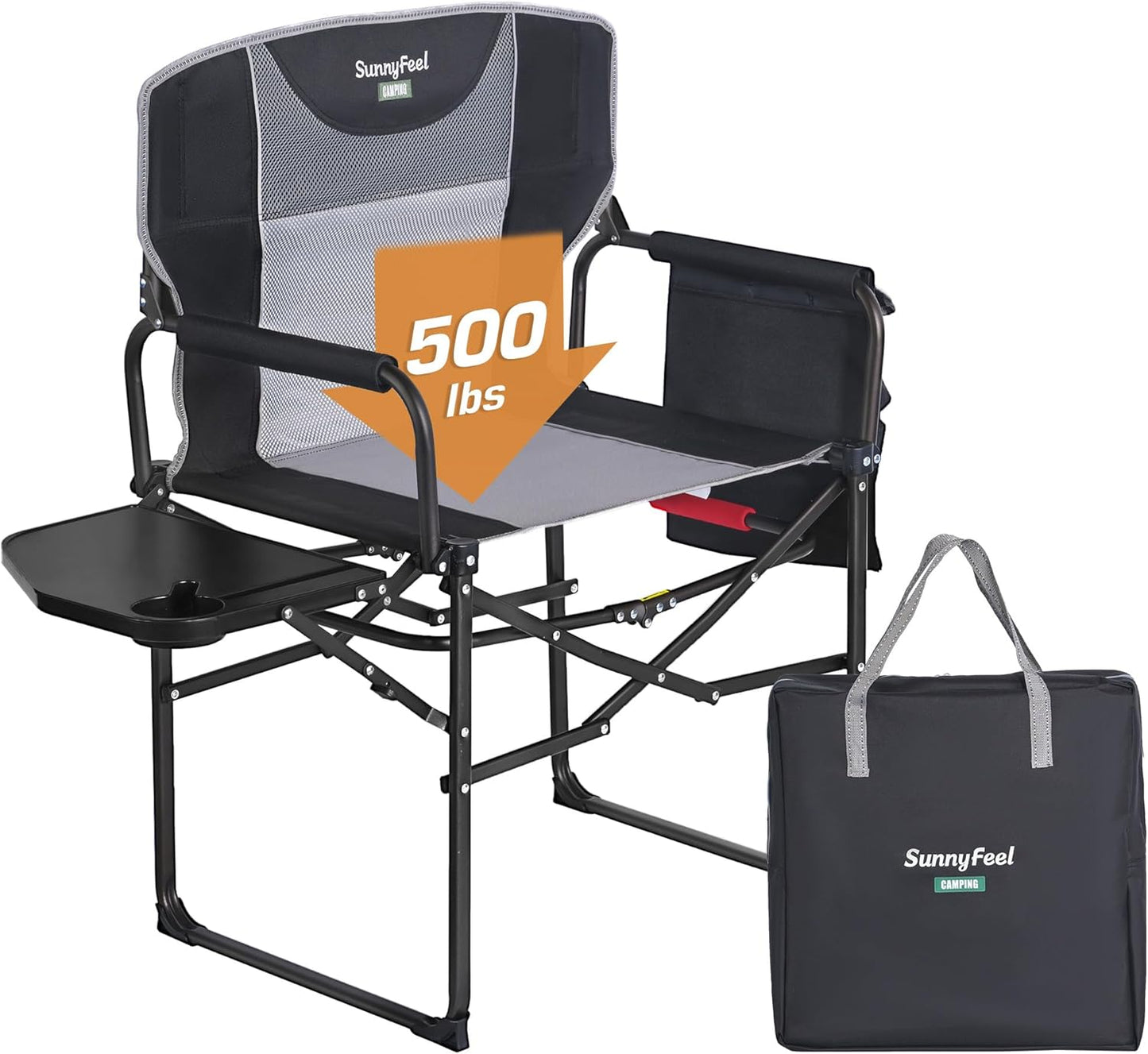 SUNNYFEEL Camping Directors Chair, Heavy Duty,Oversized Portable Folding Chair with Side Table, Pocket for Beach, Fishing,Trip,Picnic,Lawn,Concert Outdoor Foldable Camp Chairs