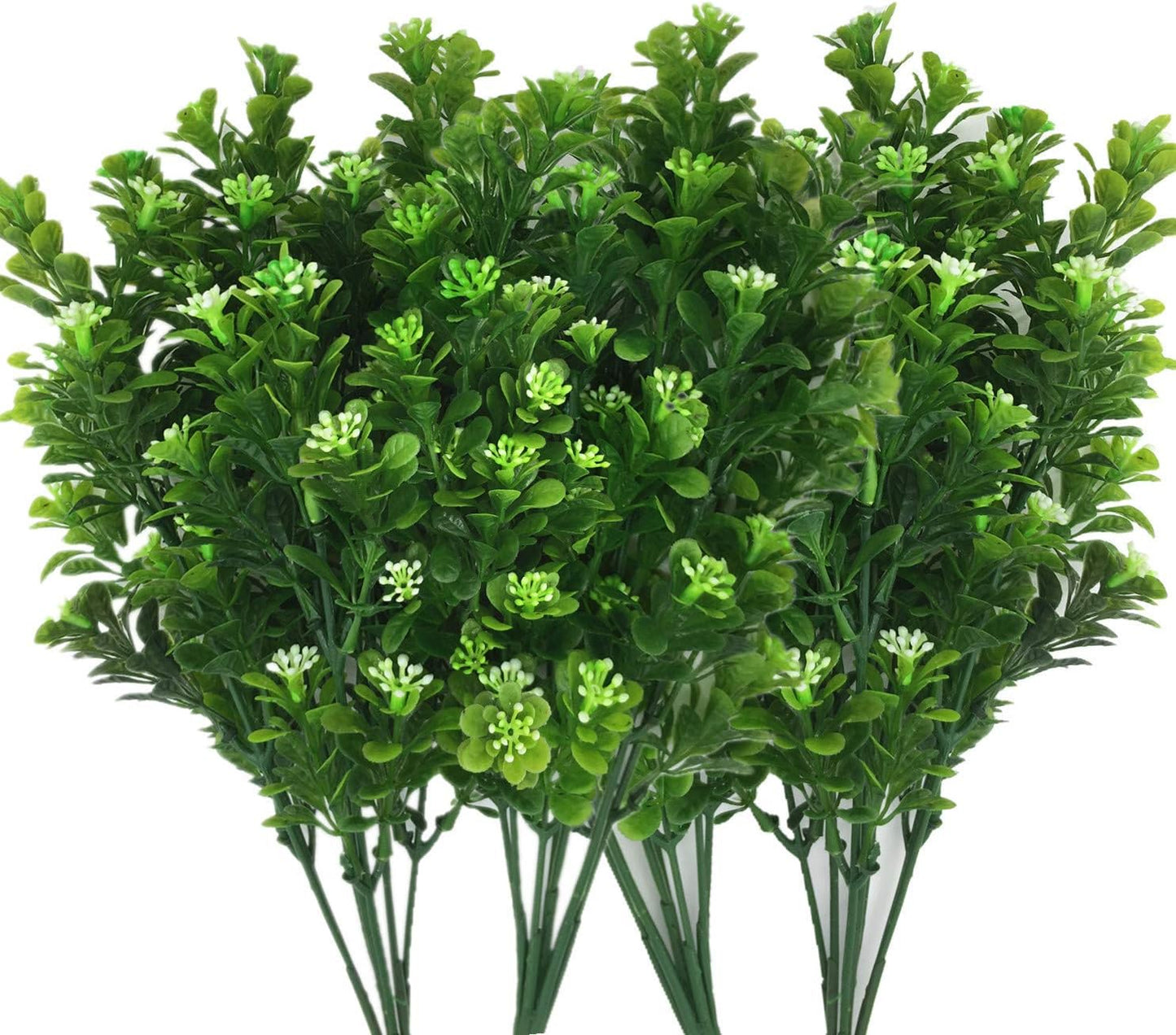 CATTREE Artificial Shrubs Bushes, Plastic Wheat Grass Green Leaves Fake Plants for Indoor Outdoor Home Garden Verandah Kitchen Office Wedding Arrangements Christmas Decoration 8 Pack